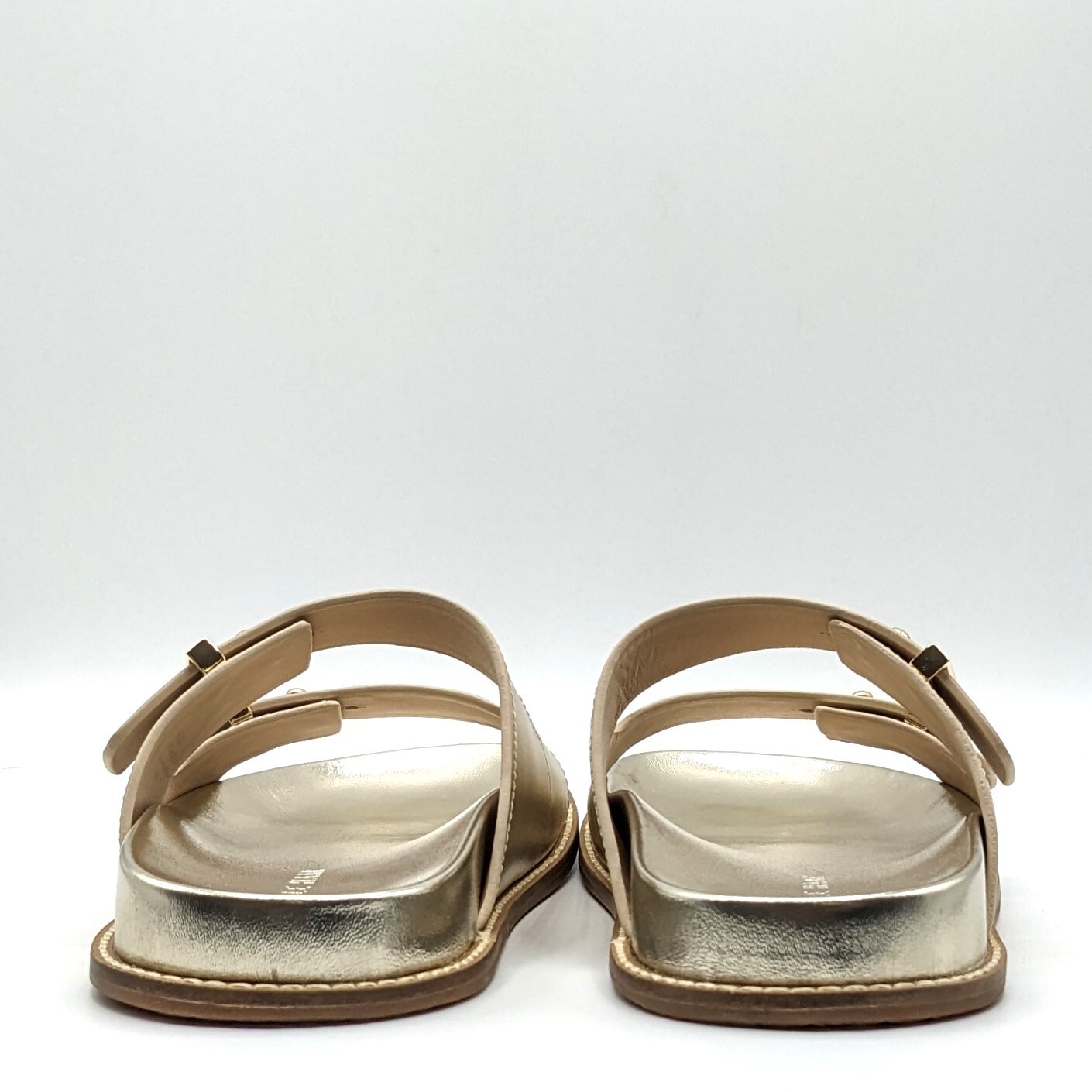 Cole Haan “Marisol” Women’s Leather Adjustable Double Banded Sandals – Soft Gold