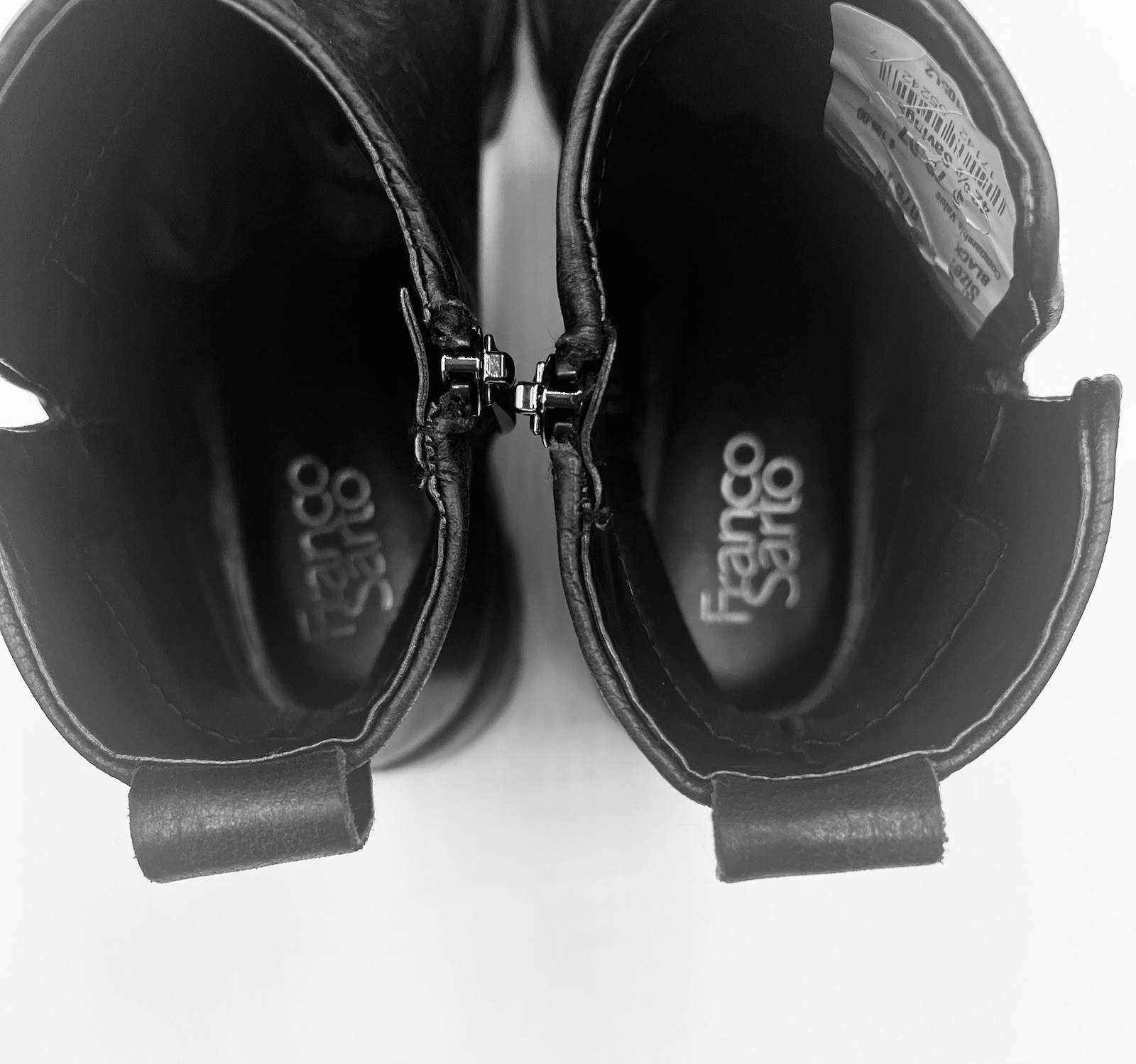 Franco Sarto Billie Black Leather Lug Sole Ankle Boots Women’s 7.5 Zip Comfort