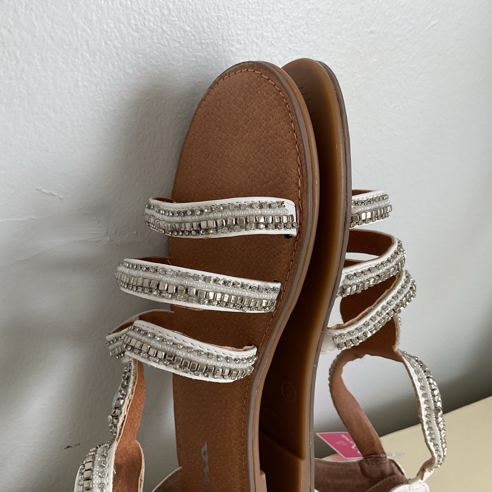 Nina Sparkly Rhinestone Ankle Strap Flat Sandal Women Size 5 wedding summer