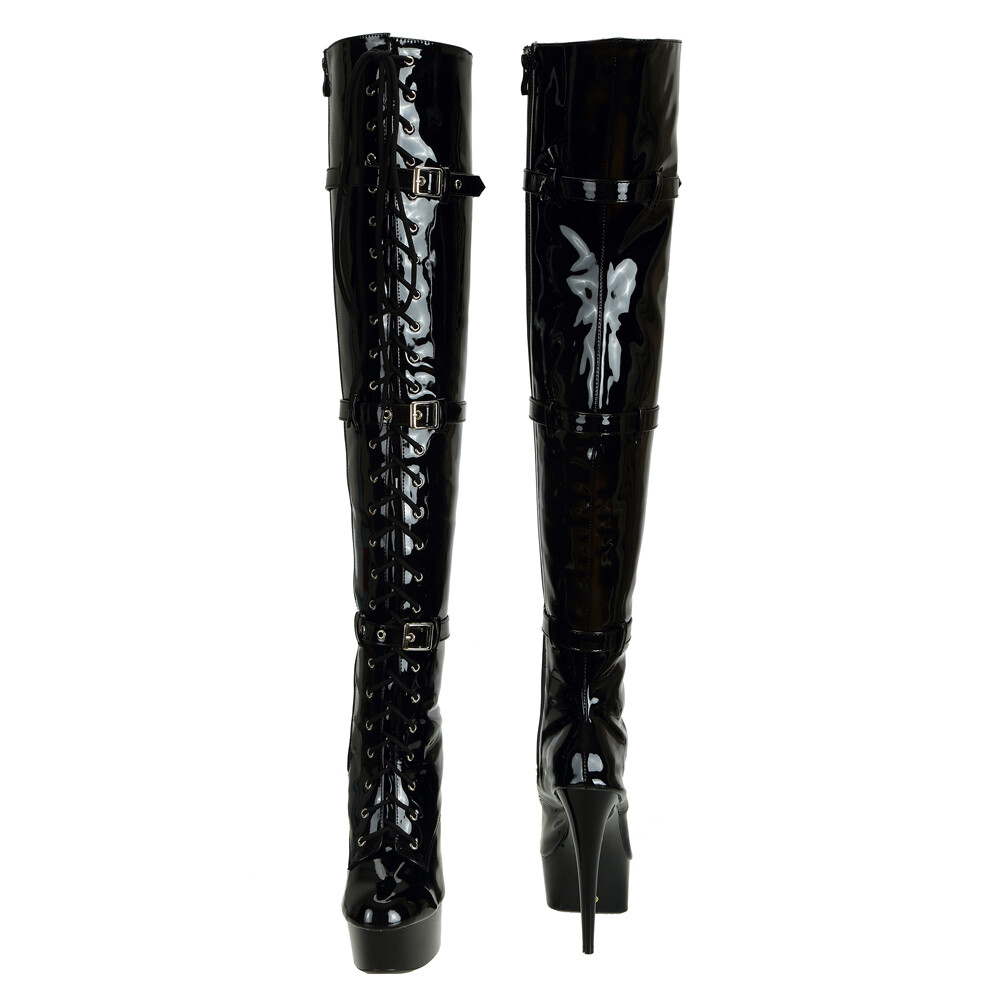 Women’s Patent Leather Thigh High Halloween Boots Zip Sexy Stripper Club Shoes