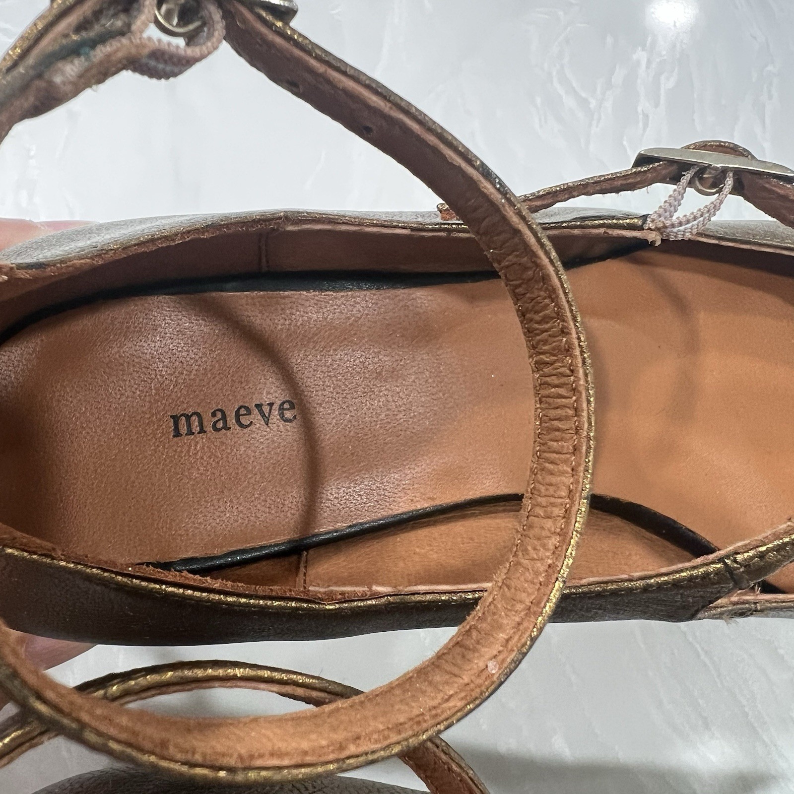 Maeve by Anthropology Women’s Mary Jane Shoes Size 38 US 7 Gold Brown Metallic
