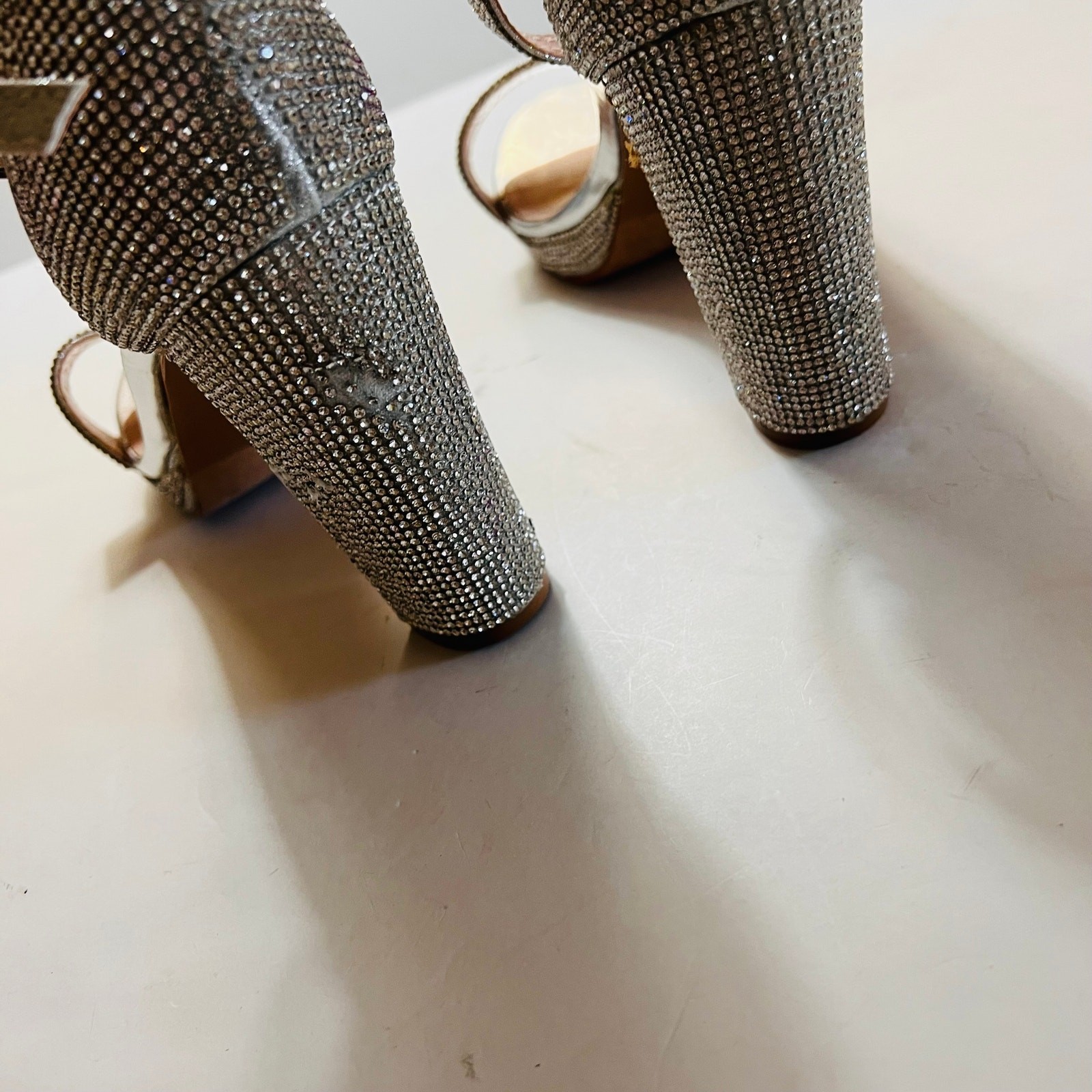 Forever Josina Rhinestones Block Heel Sandals Size 10 Silver