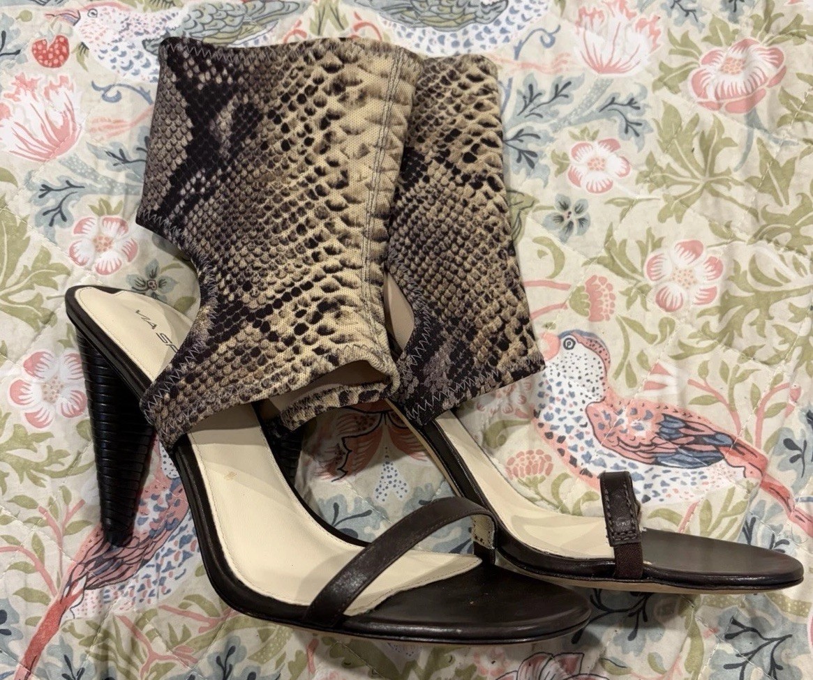 Via Spiga Size 10 Strappy And Elastic Sleeve Leopard Sexy Sandals Stilettos NWOB
