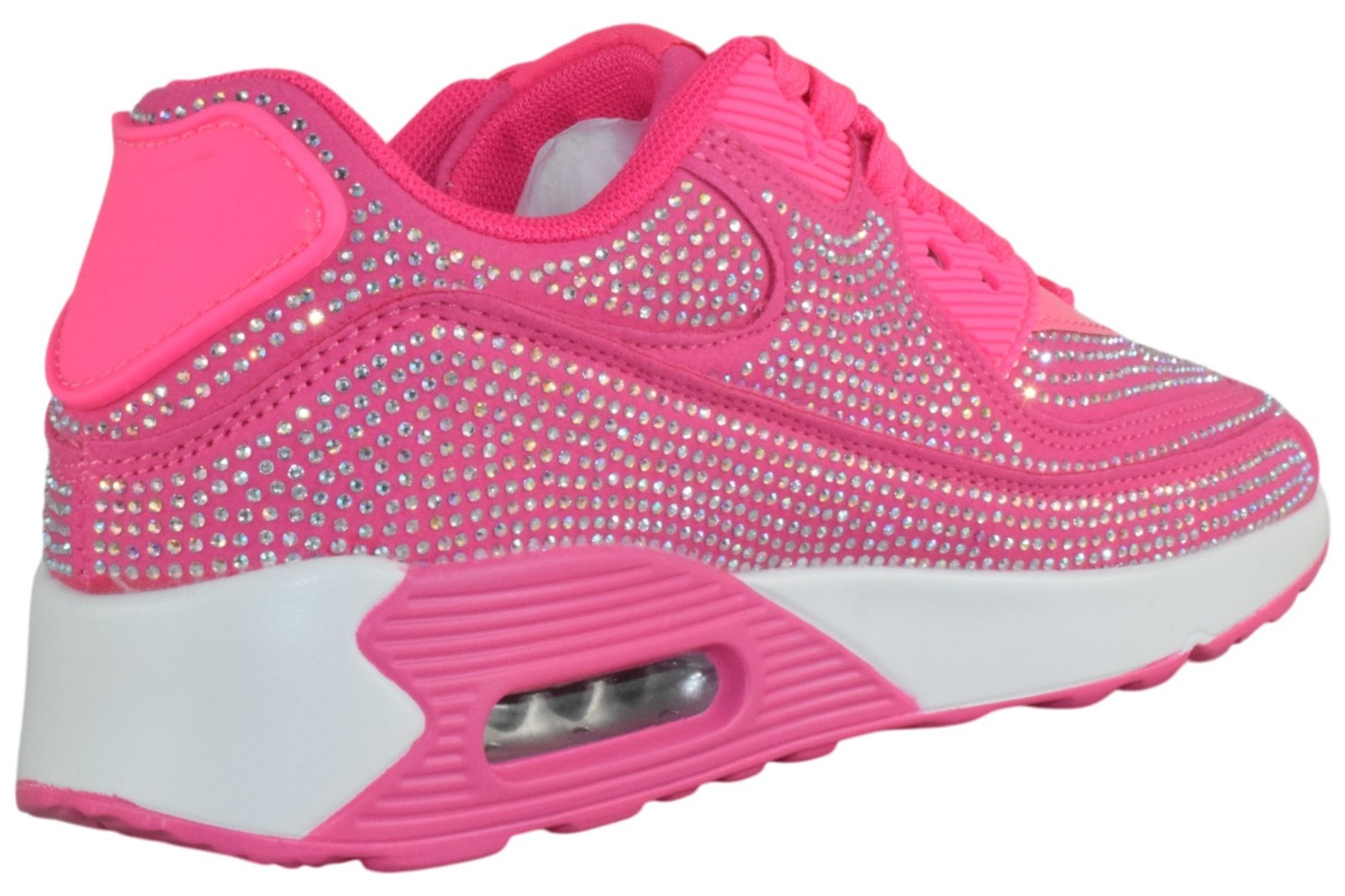 Berness Women Rhinestone Sneakers Colorful Chunky Bling Lace Up QUEEN Hot Pink