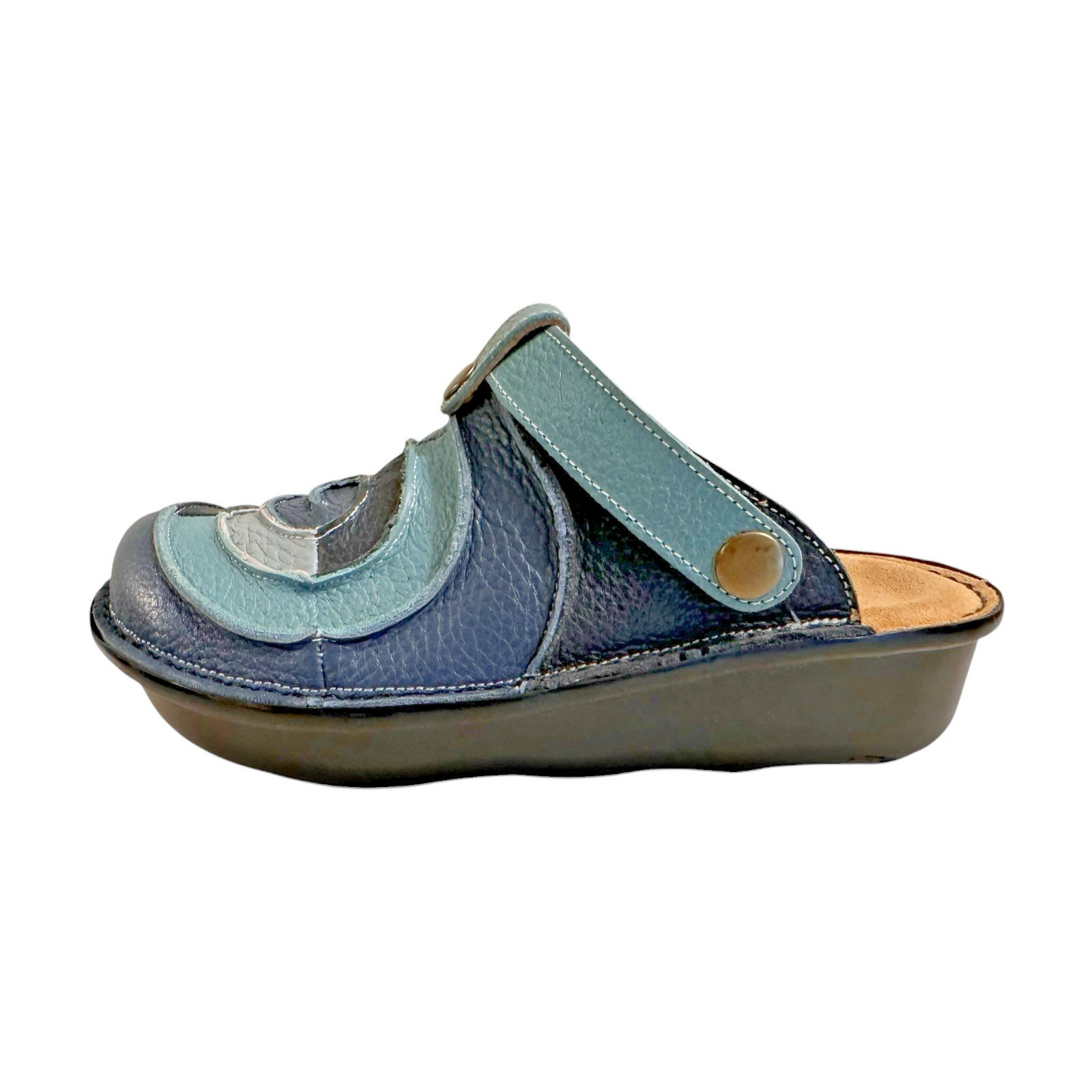 Spring Step Lollipop Leather Patchwork Clogs Mules Womens 7.5 Blue Boho Comfort