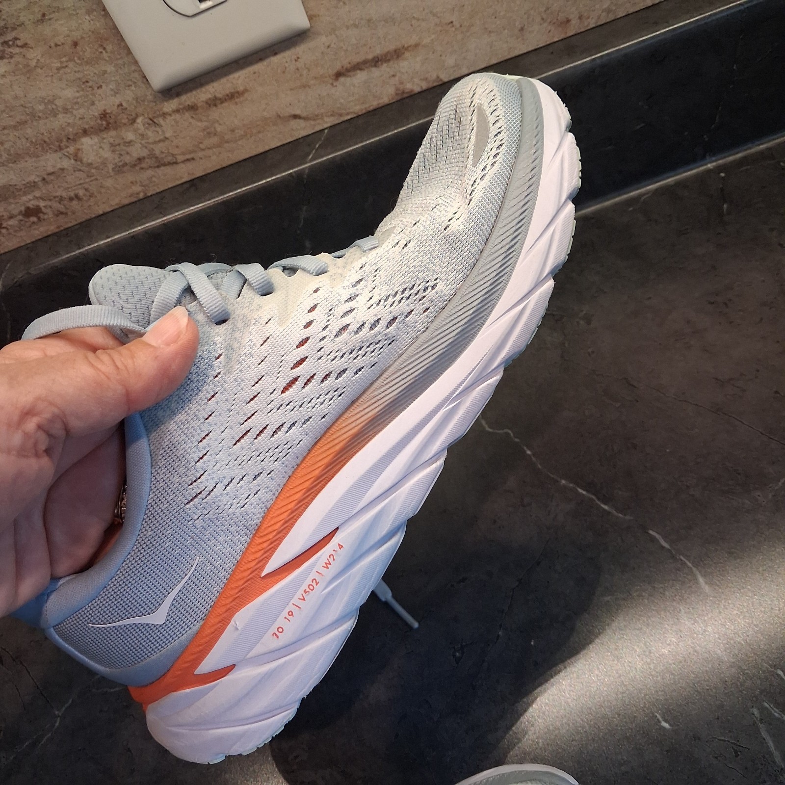 HOKA Clifton 8 Women’s Mesh Lace-Up Low Top Sneakers Gray/White/Orange 1119394