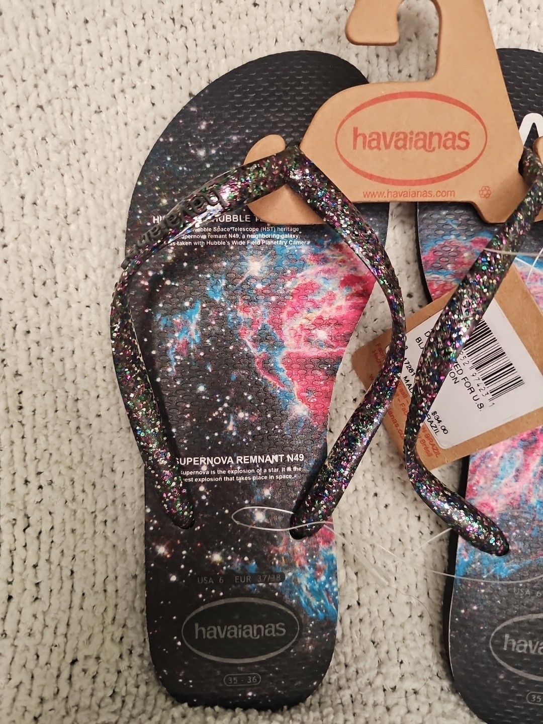 Havaianas Nasa Print UNISEX Flip Flops-Size 6 US, 37-38EUR SUPERNOVA NEW w/ Tags