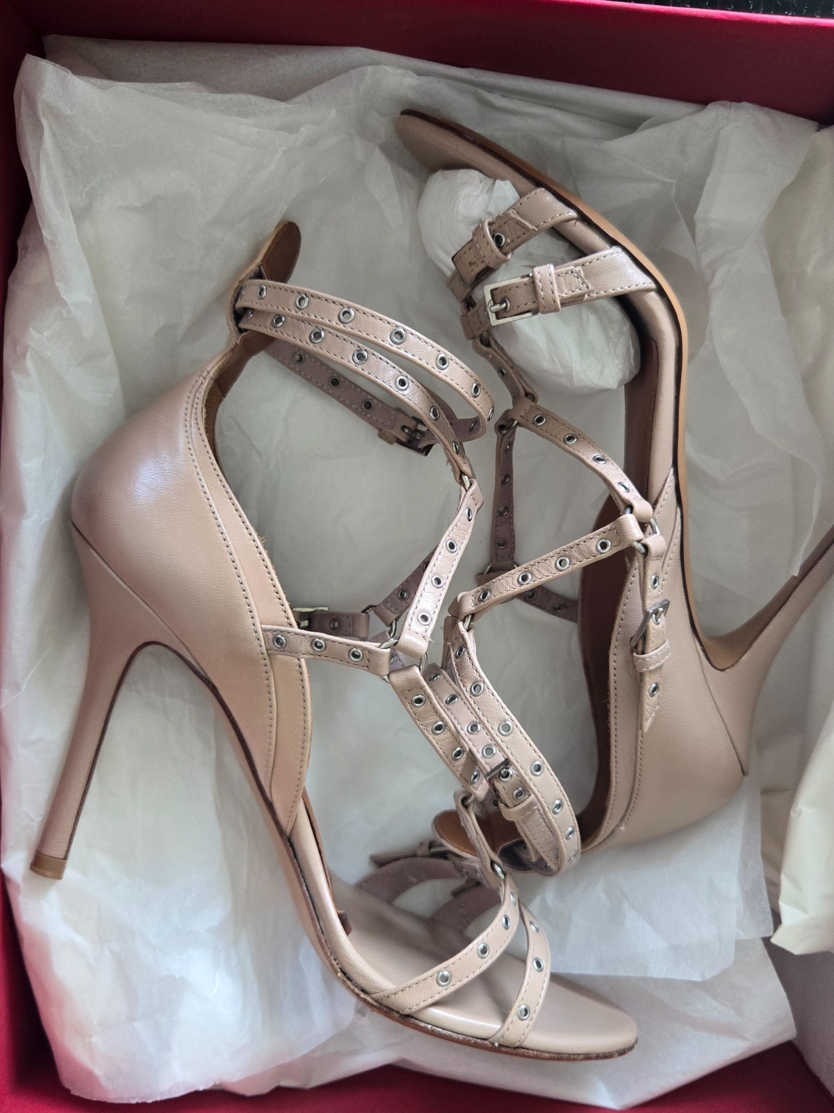 Valentino Garavani Cream Poudre Caged Leather Sandals P45 T100 OG Box Sz 36 M