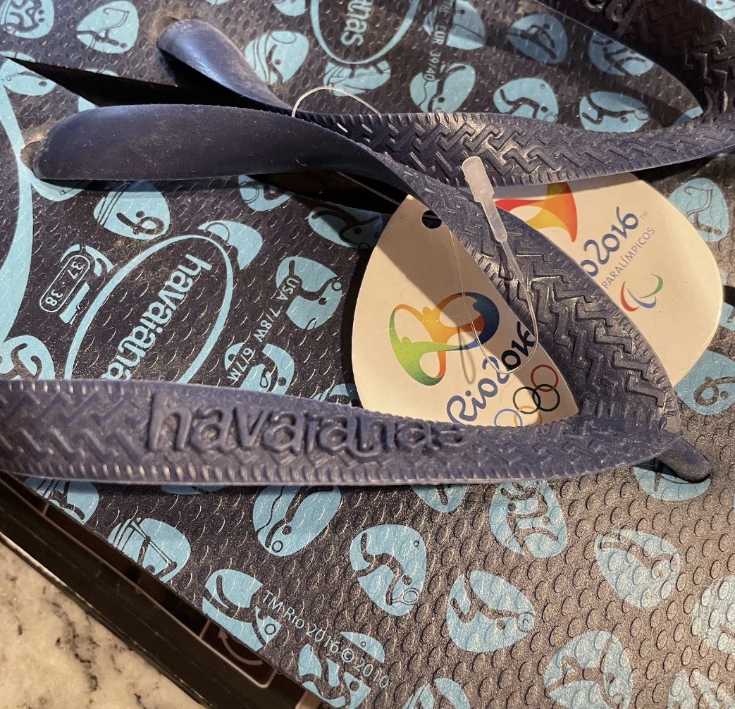 Havaianas NWT Women’s Flip Flops Blue Rio Olympics 2016 Sports Beach Summer 7/8