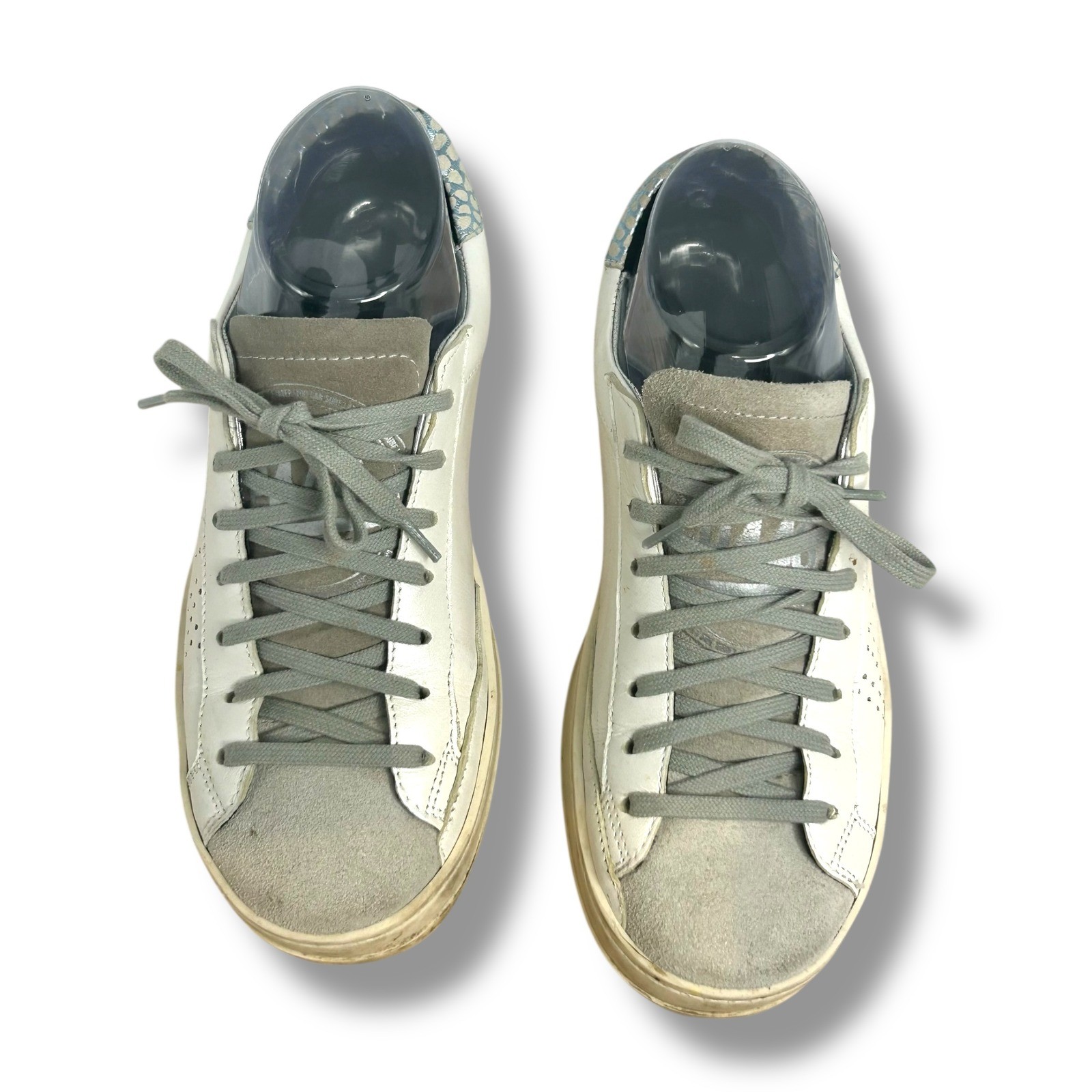 P448 Womens White Silver Perforated Leather Suede Low Top Sneakers US 6.5 EU 36