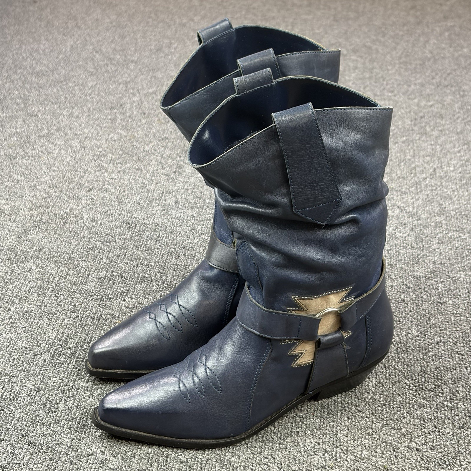 Vintage Dingo Sample Boots Womens 6 Blue Slouch Western Harness Distressed RARE