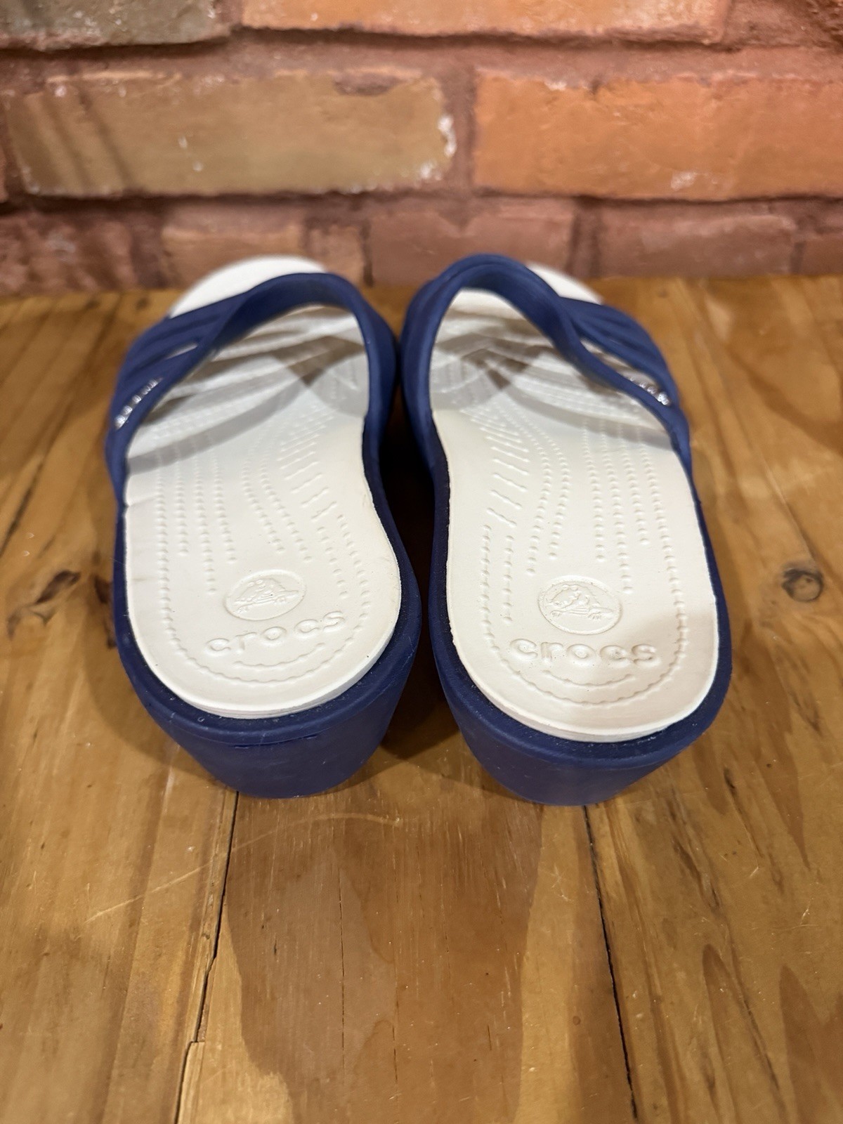 Crocs Rhonda Women’s Size 6 Navy Strappy Sandals Wedges Slip On Waterproof