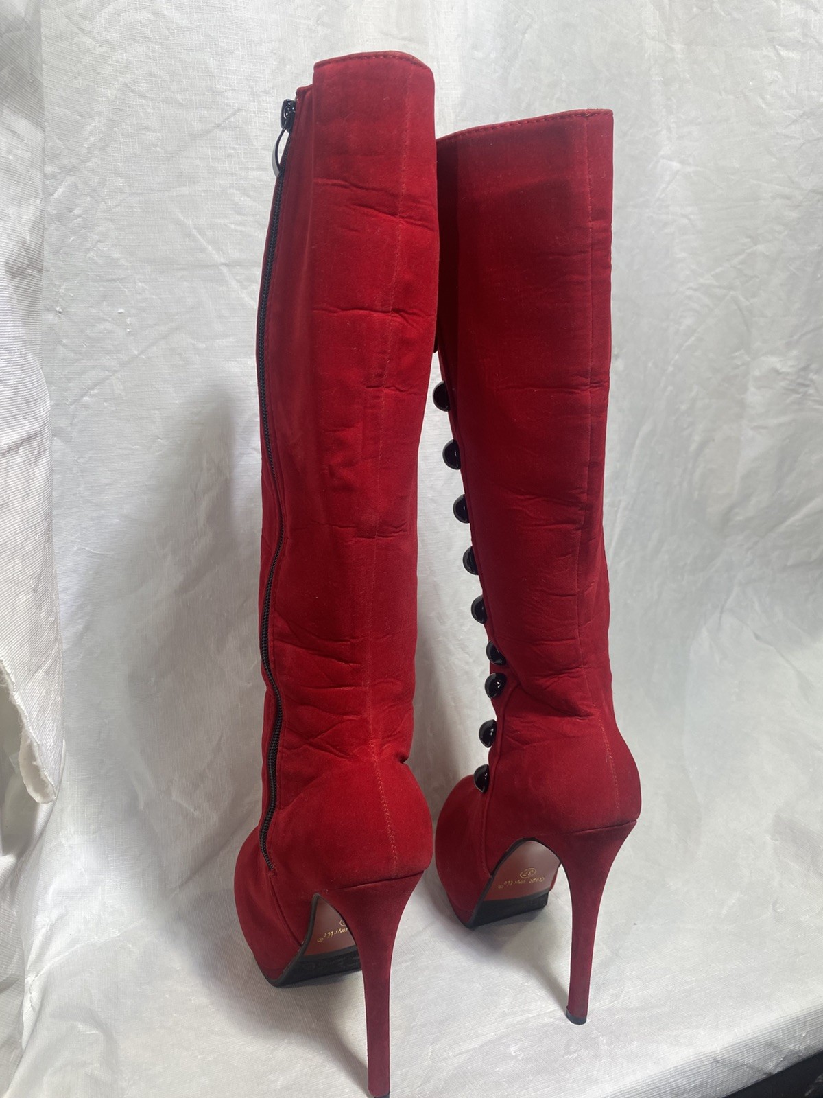 Highest Heel Women’s Red Knee High Rhinestone Boots, Pointed Toe Zip size 37/6.5