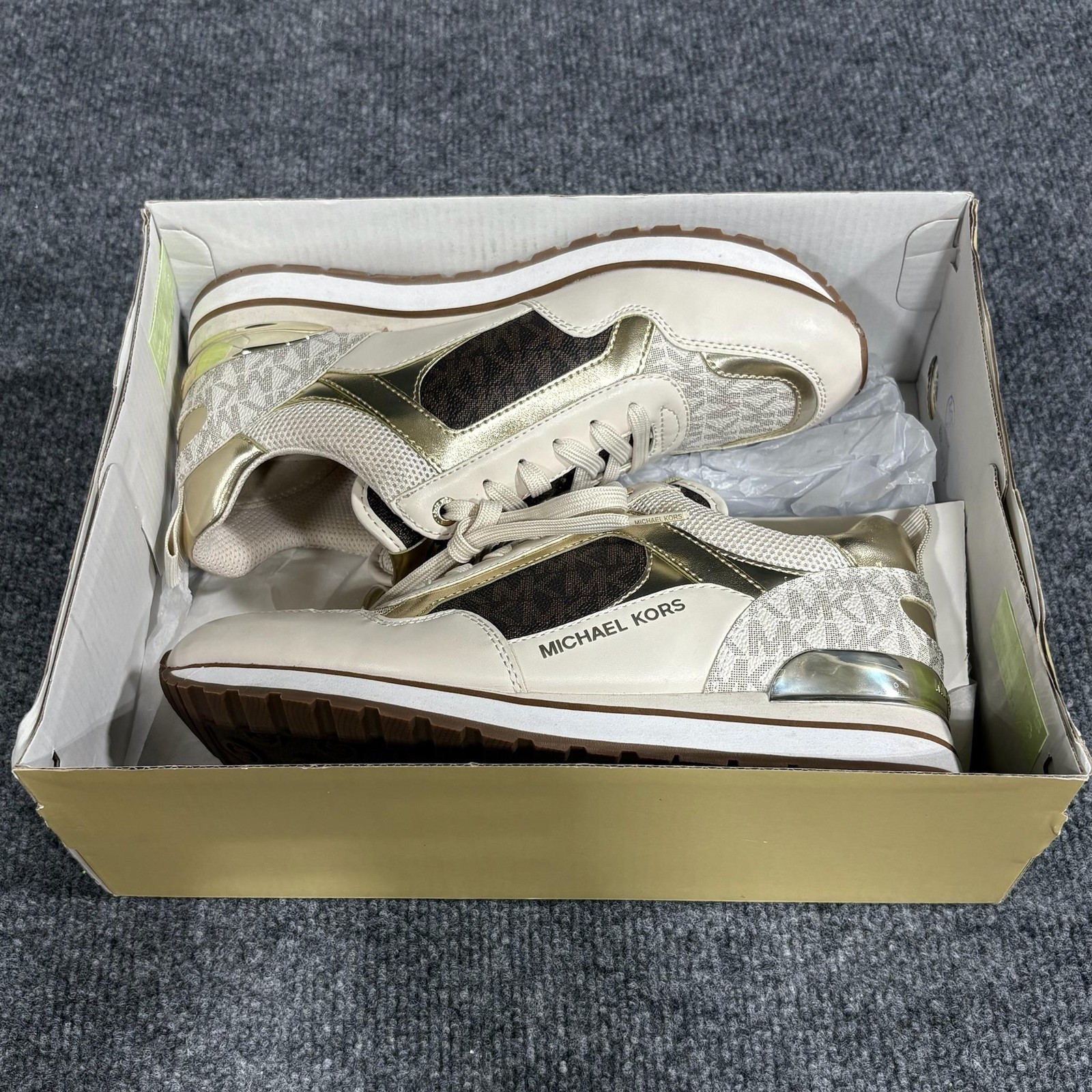 Michael Kors Shoes Womens Size 7 Gold Wilma Trainer Logo Colorblock Sneakers