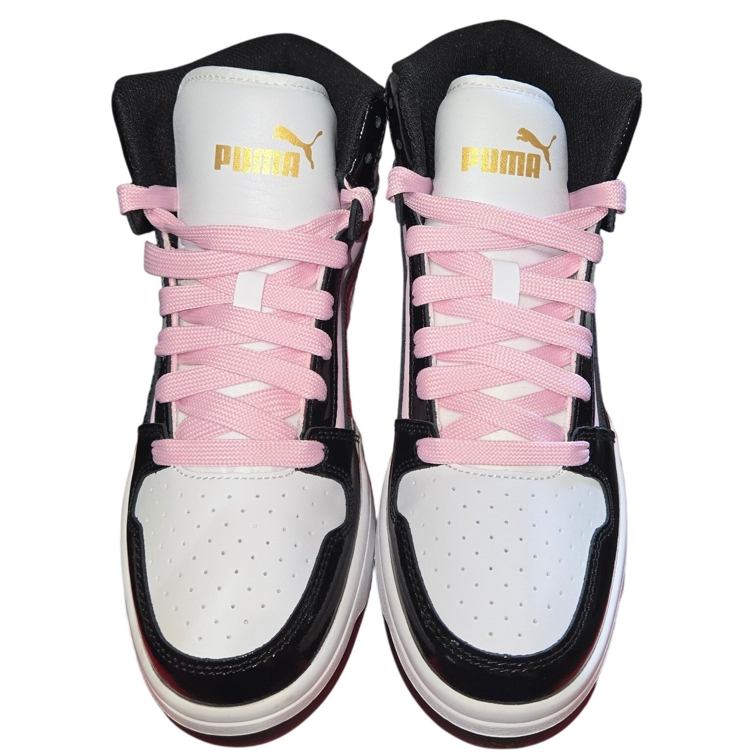 Puma Rebound Layup Shine Womens High Top Sneakers Pink Black White 399643 02 8.5