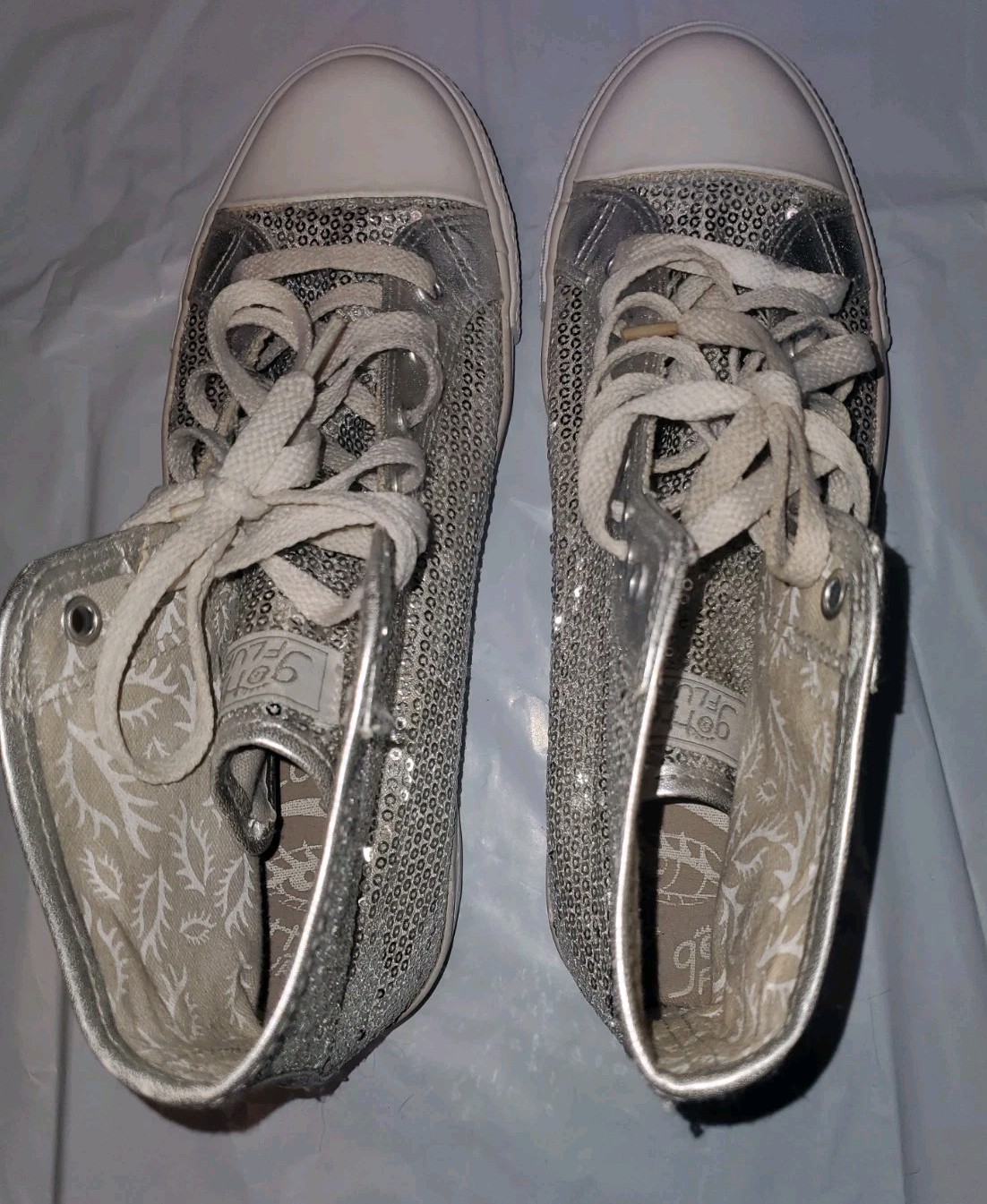 Gotta Flurt Disco Silver Sequin High Top Laced Sneakers Size 8.5