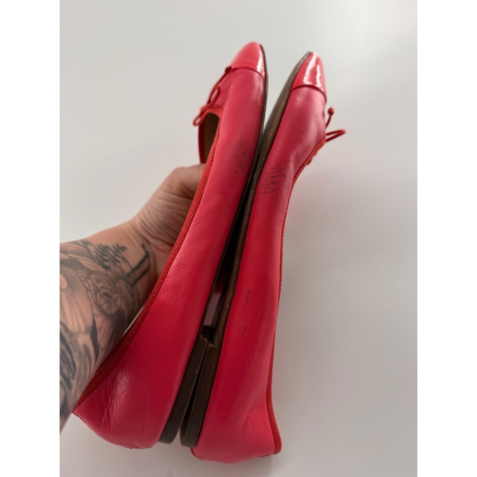 J. Crew Red Orange Ballet Slipper Pointed Toe Flats Shoes Women’s Leather 8.5