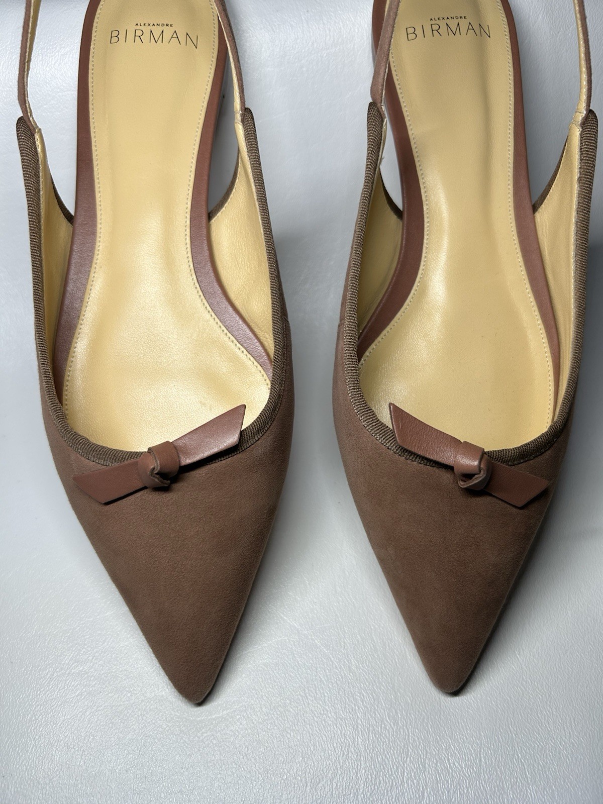 Alexandre Birman Tan Slingback Ballet Flat Shoes Size 37.5 Pointed Toe Classy