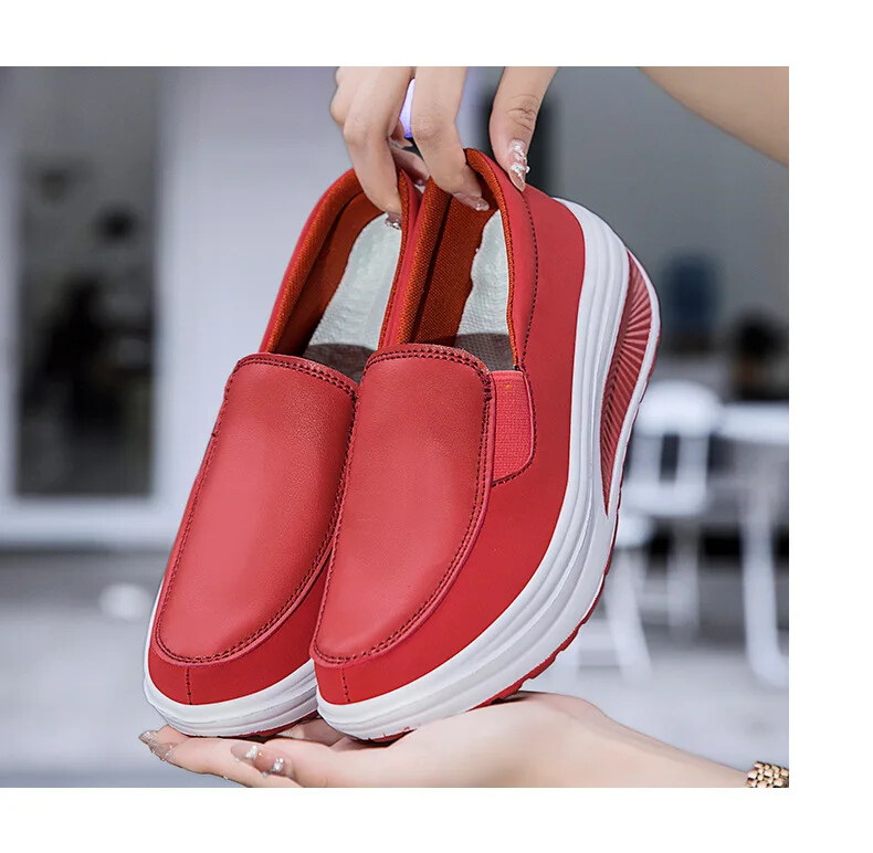 Spring Genuine Leather Soft Outsole Work Shoes Swing Shoes Wedges Single Shoes