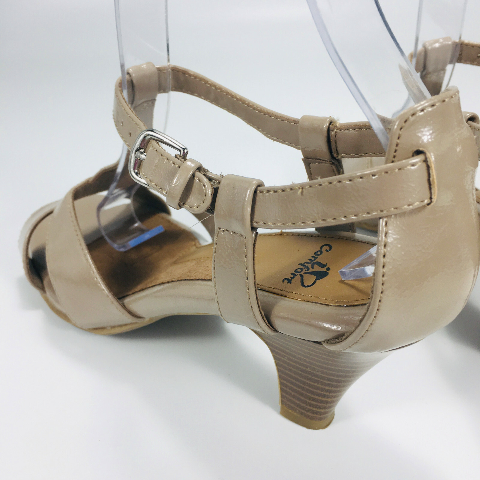 I Heart Comfort Open Toe Ankle Buckle Strap Amity Heels Women’s Taupe SZ 9 M