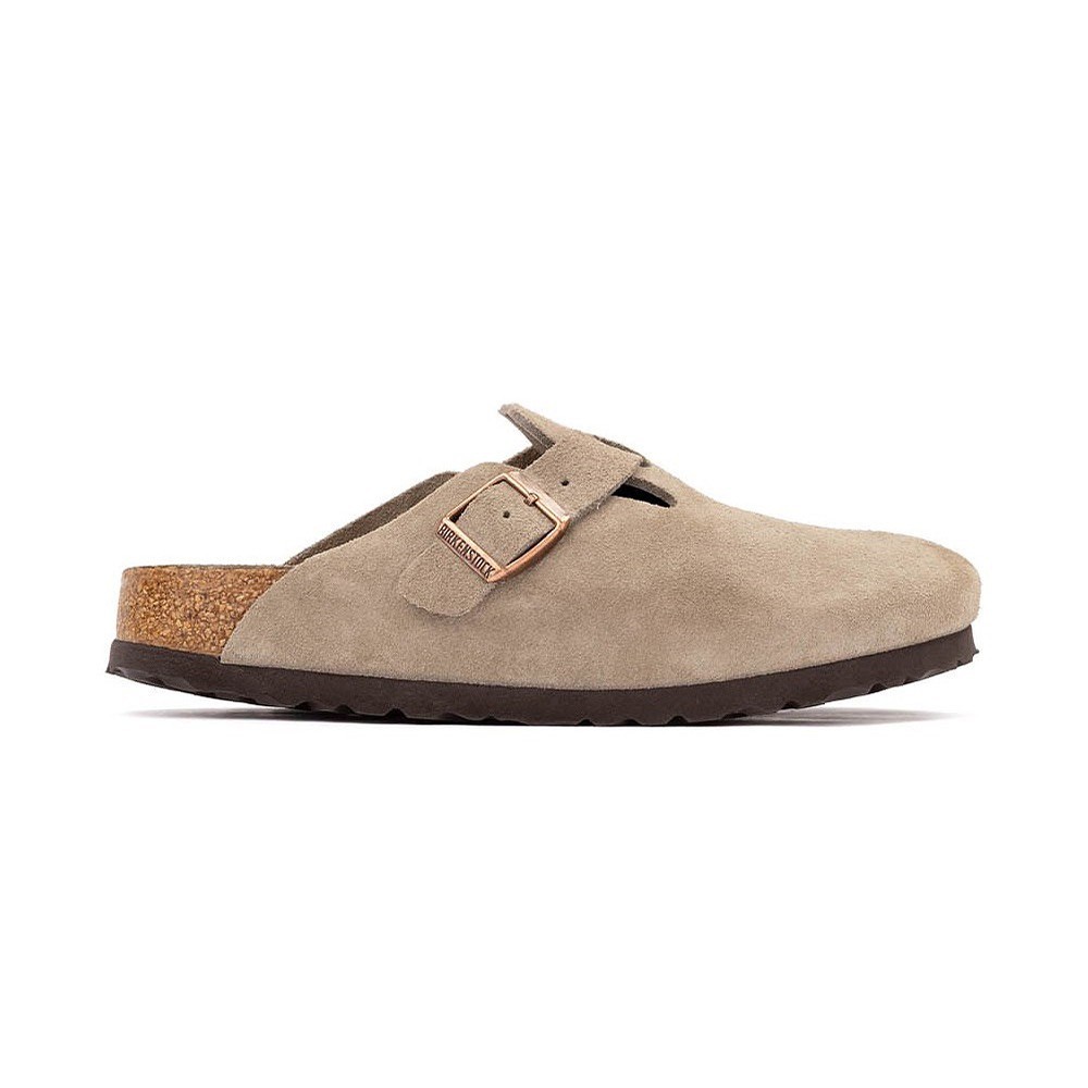 Birkenstock Boston Taupe Classic Suede Soft Footbed Clogs Women’s Shoes