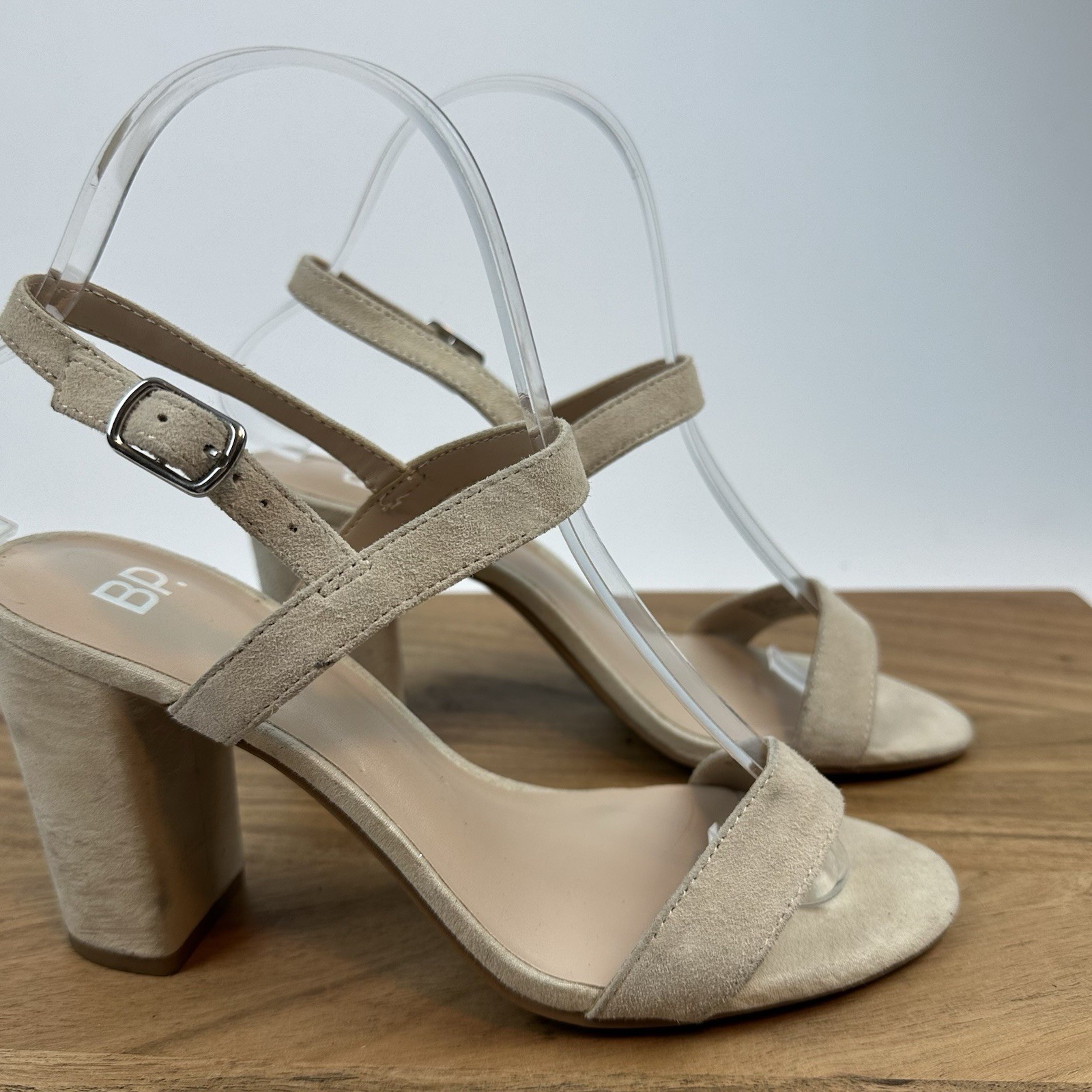 BP Womens Lula Lea Blush Beige Suede Strappy Block Heels Sandals Size 6.5 M