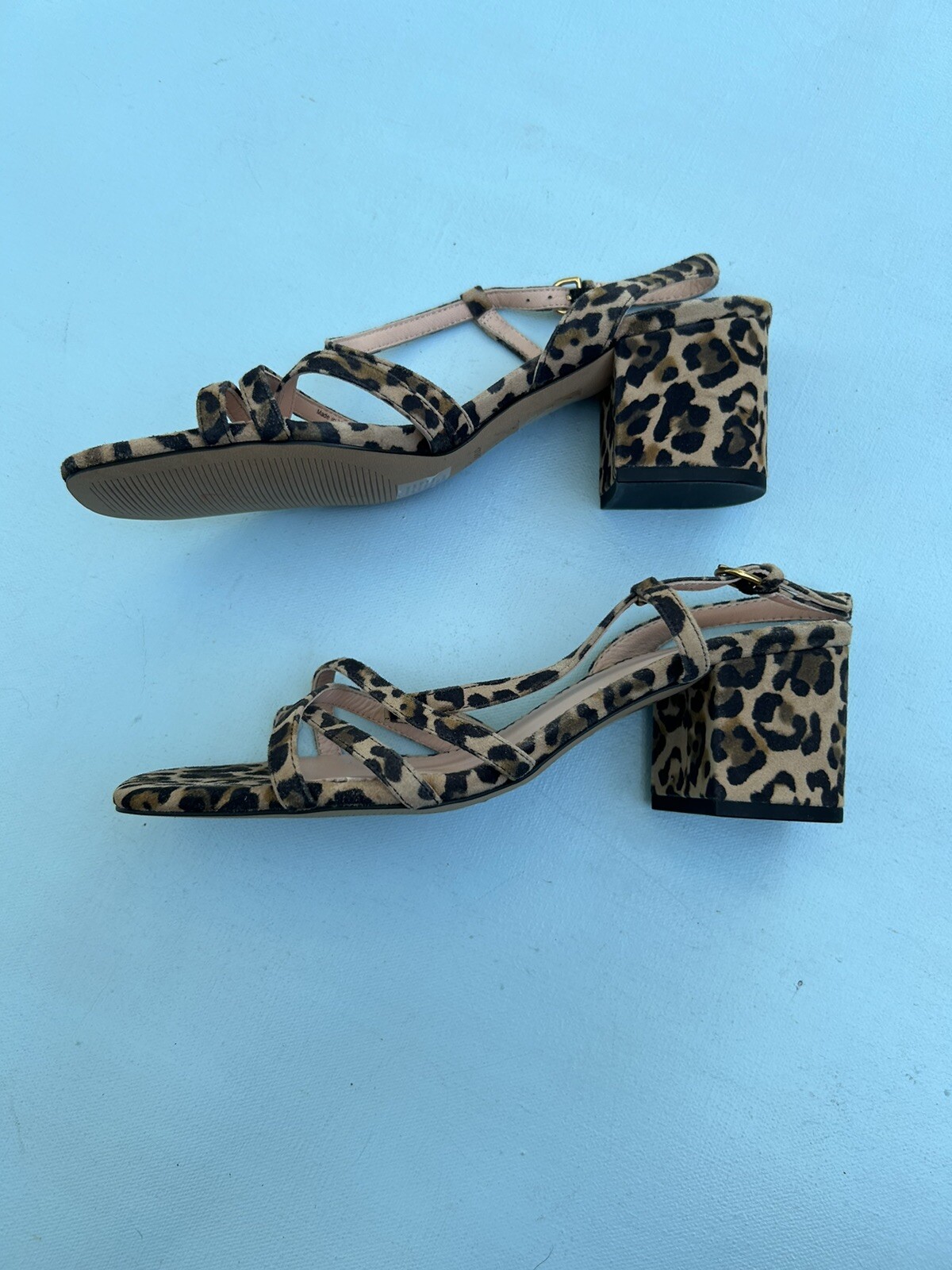 J Crew Odette Shoes 7 Leopard Print Sandals Block Heels Beige Black Tan Strappy