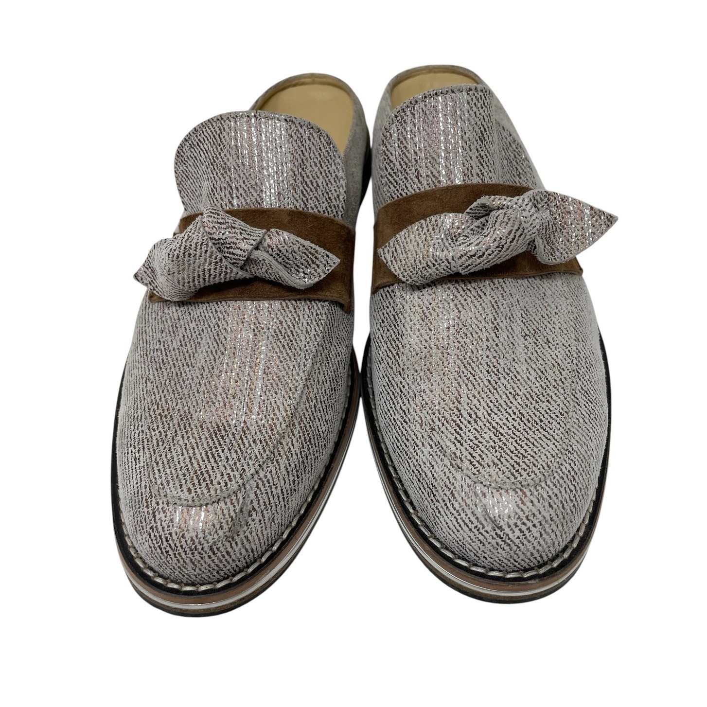 Brunate Italy Loafer Mule Metallic Neutral EU 38.5 US 8 Modern Elegant Academia