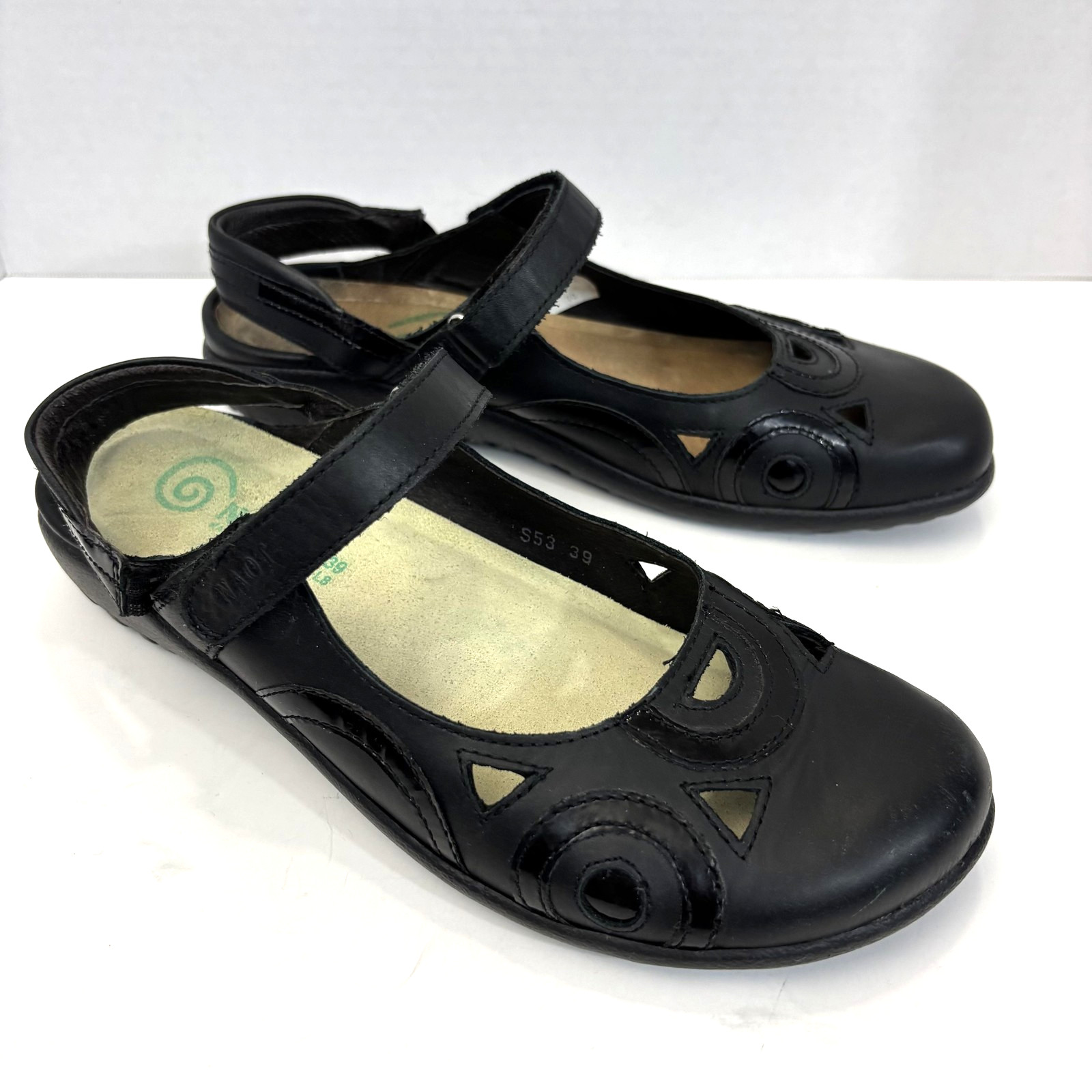 Naot Leather Mary Jane Flats Shoes Womens Size 8 EU 39 Black Slingback Comfort