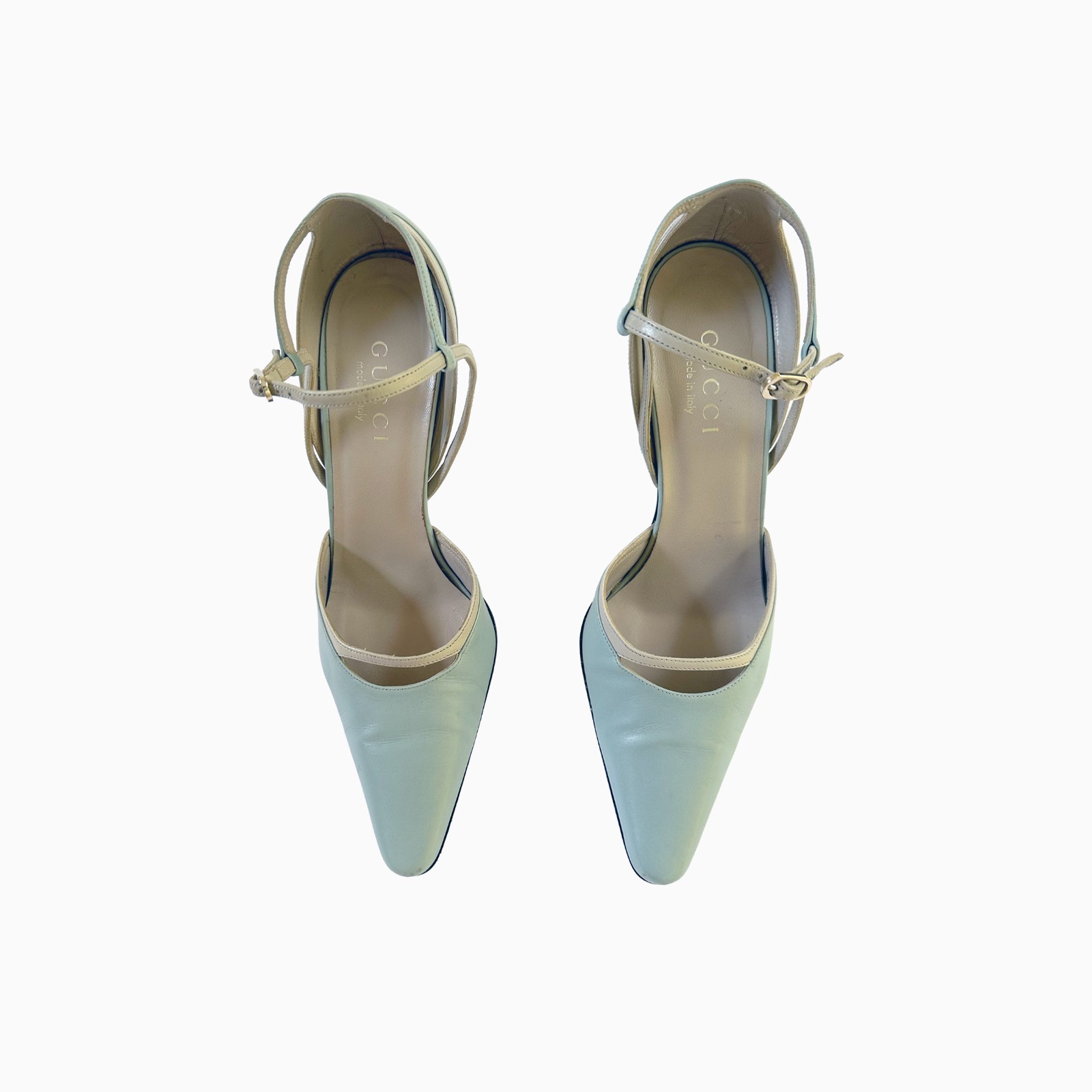 Vtg Gucci Tom Ford 90s Pistachio Mint Green Leather Slingback Stiletto Heels 7B