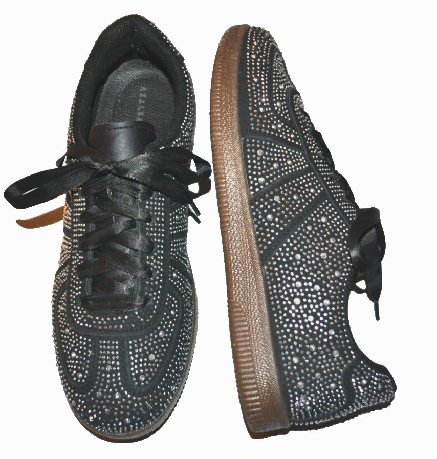 NEW Azalea Wang Bryar Women’s Leather Lace Up Silver Studs Sneakers Black Sz. 8