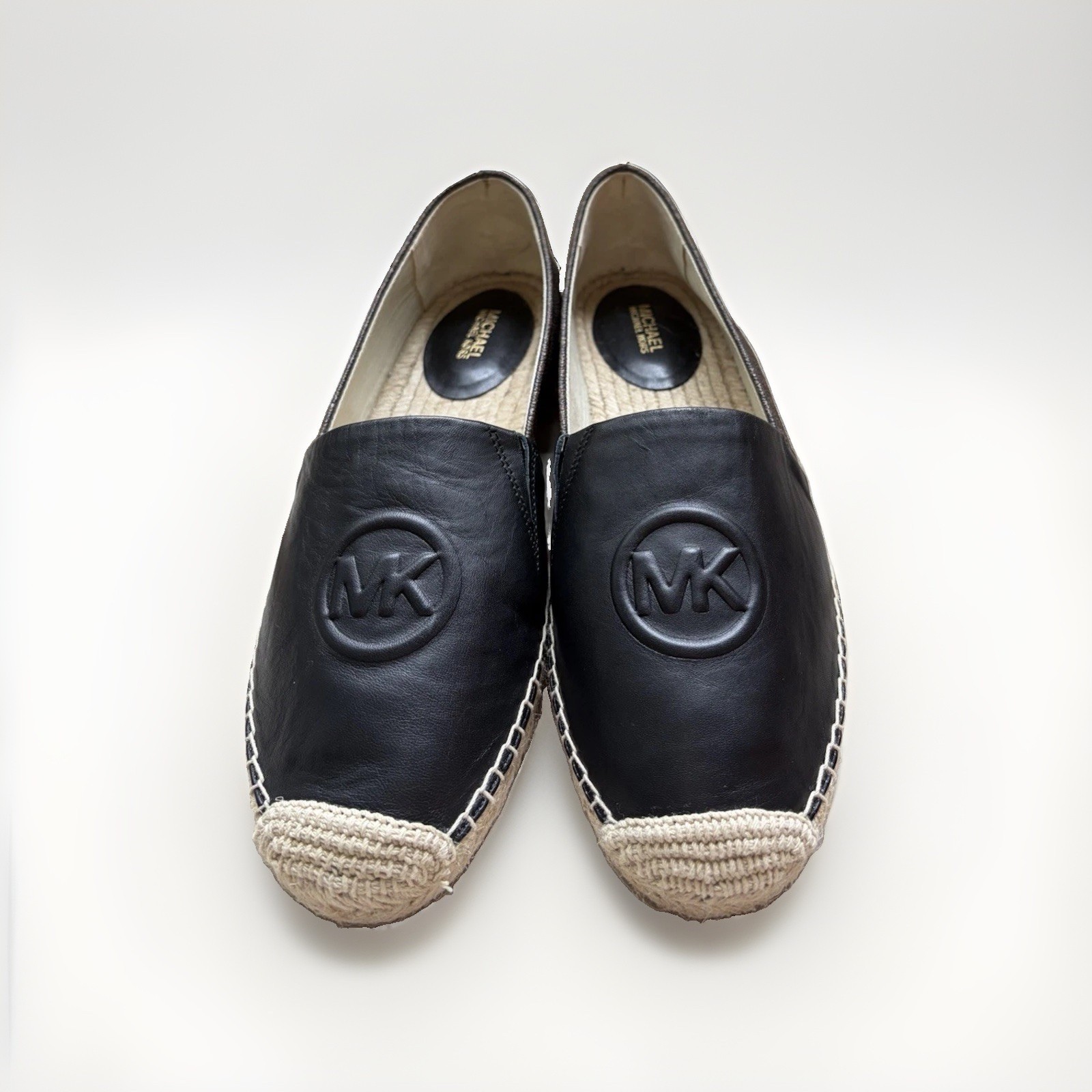 Michael Kors Women’s Black Leather Logo Slip-On Espadrille Flats US 9M /EU 39 M