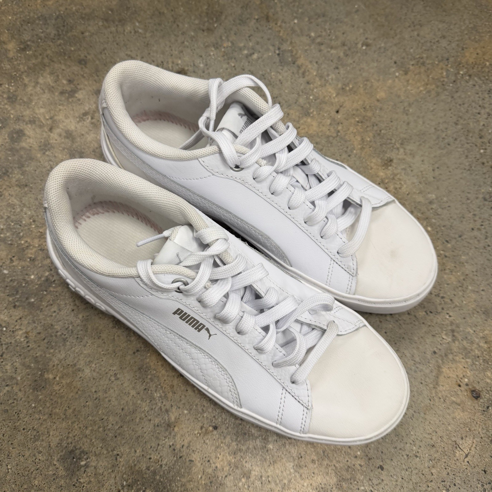 Puma Shoes Womens 8.5 Smash Platform V2 Sneakers 381447-01 White Leather Lace Up