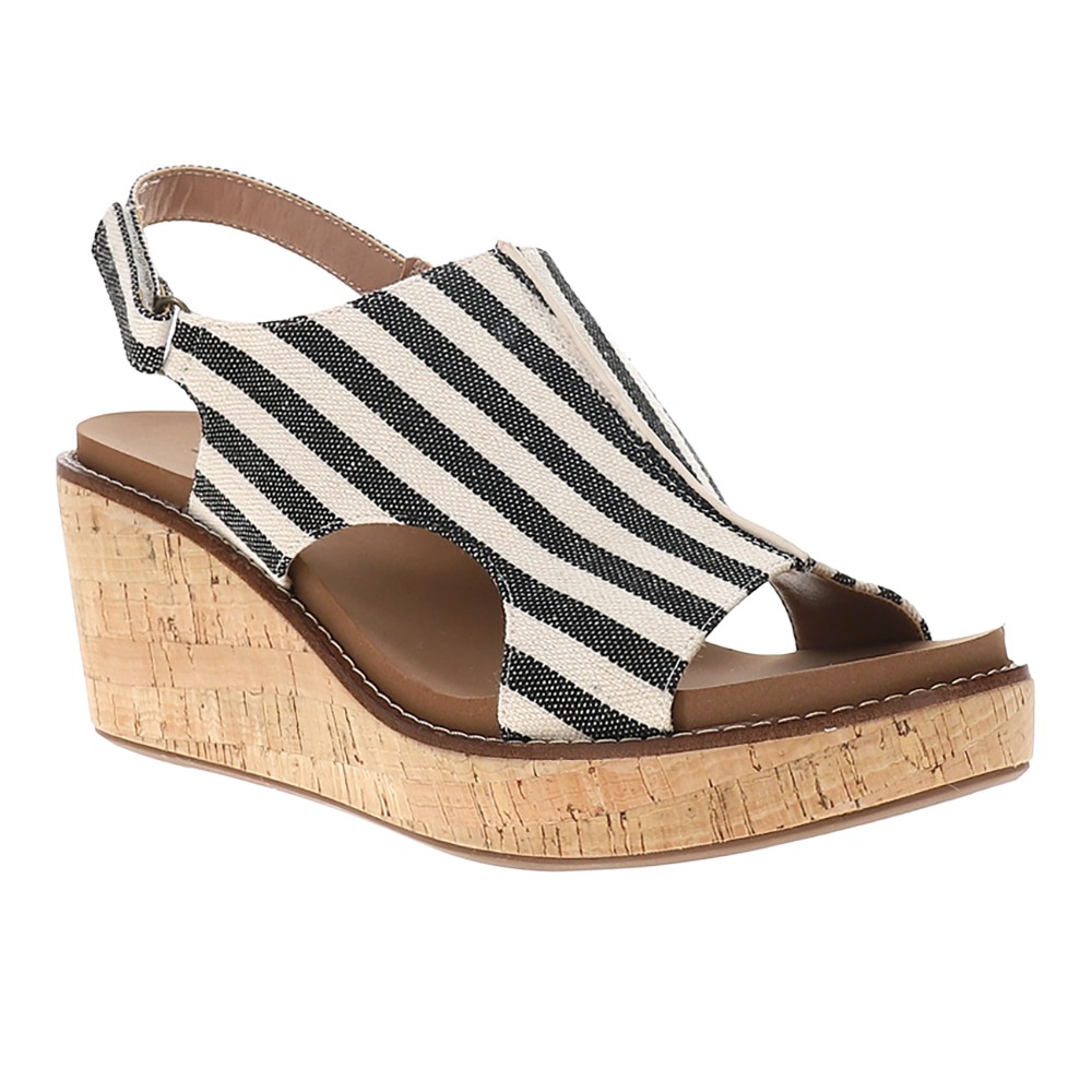 Corkys Carley Striped Wedge Slingback Womens Black, White Casual Sandals 30-531