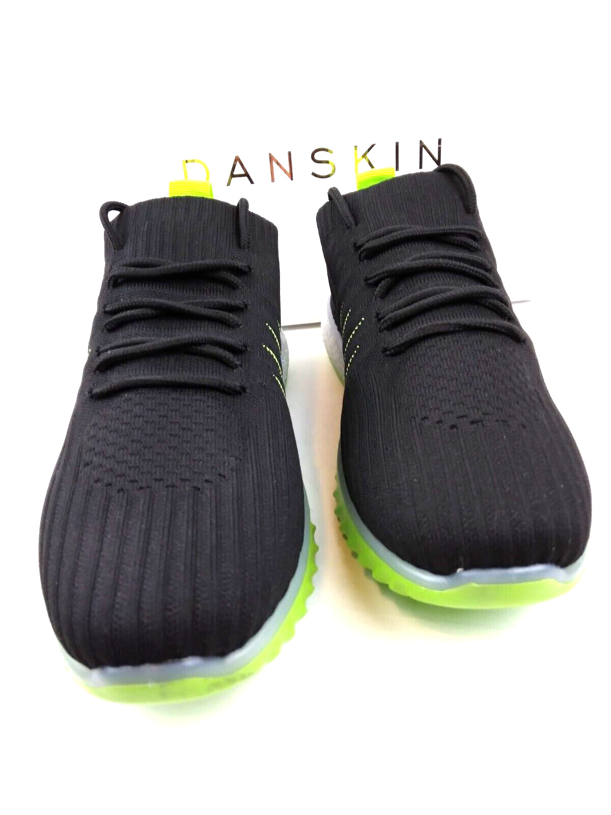 DANSKIN POSITIVE LOAFER WOMENS SZ 8 SHOES SLIPON KNIT SNEAKERS BLACK LIME GREEN