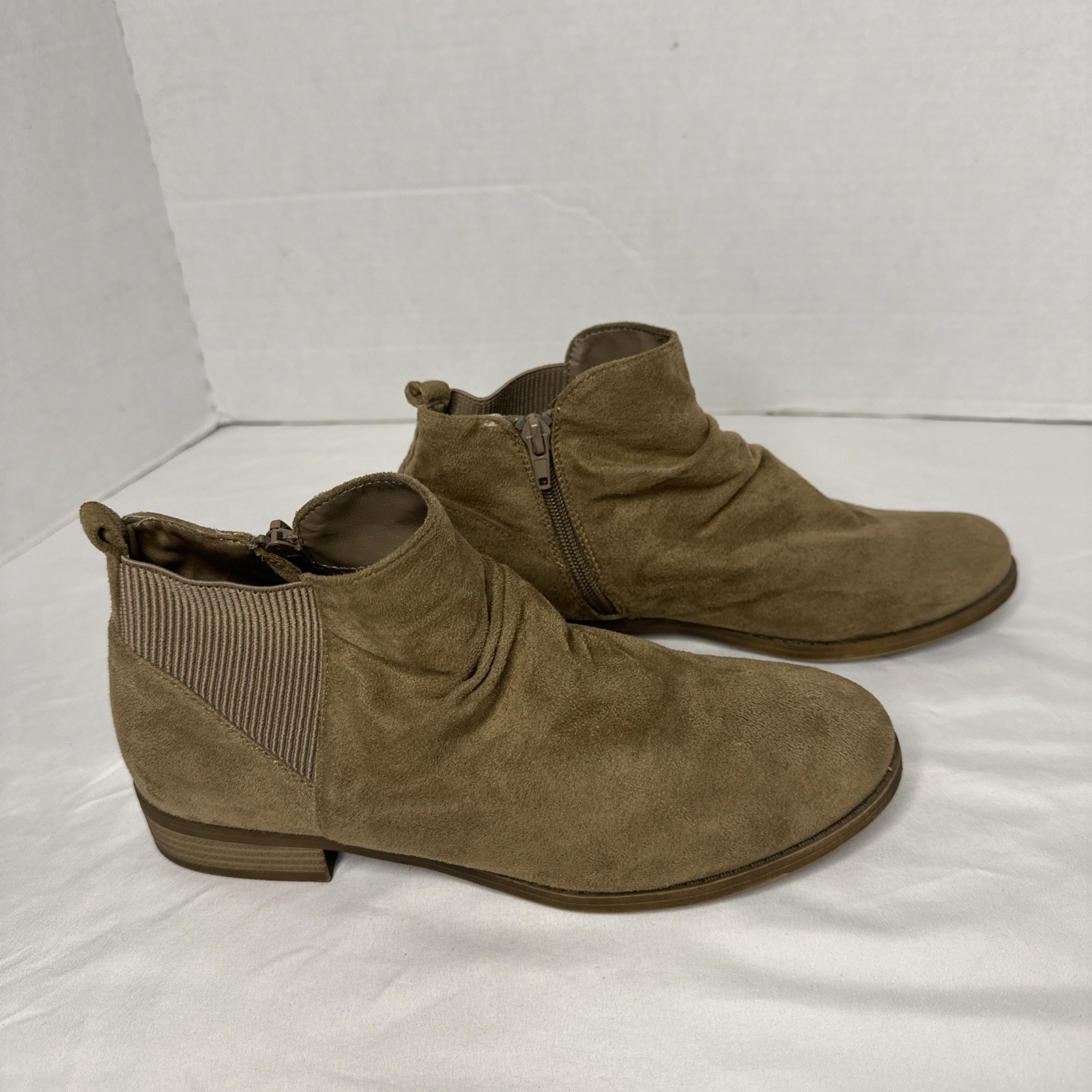 David Aaron Ankle Boots Suede Leather Side Zip Casual Tan Size 8.5