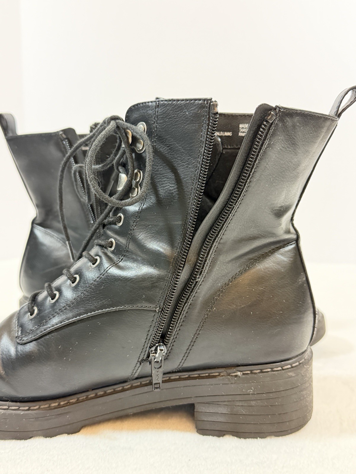 Universal Thread Women’s Black Combat Ankle Boots Lace-Up Side Zipper Size 10