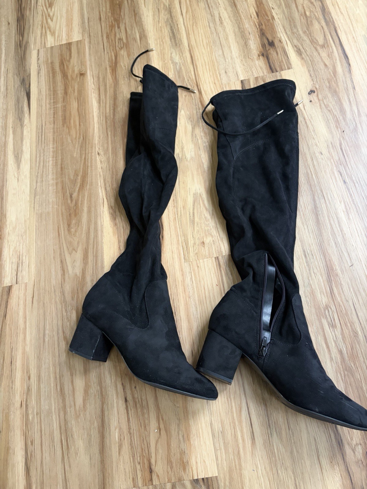 Nine West Amarion2 Black Fabric Over-the-Knee Zip Boots Pointed Toe 9.5 M