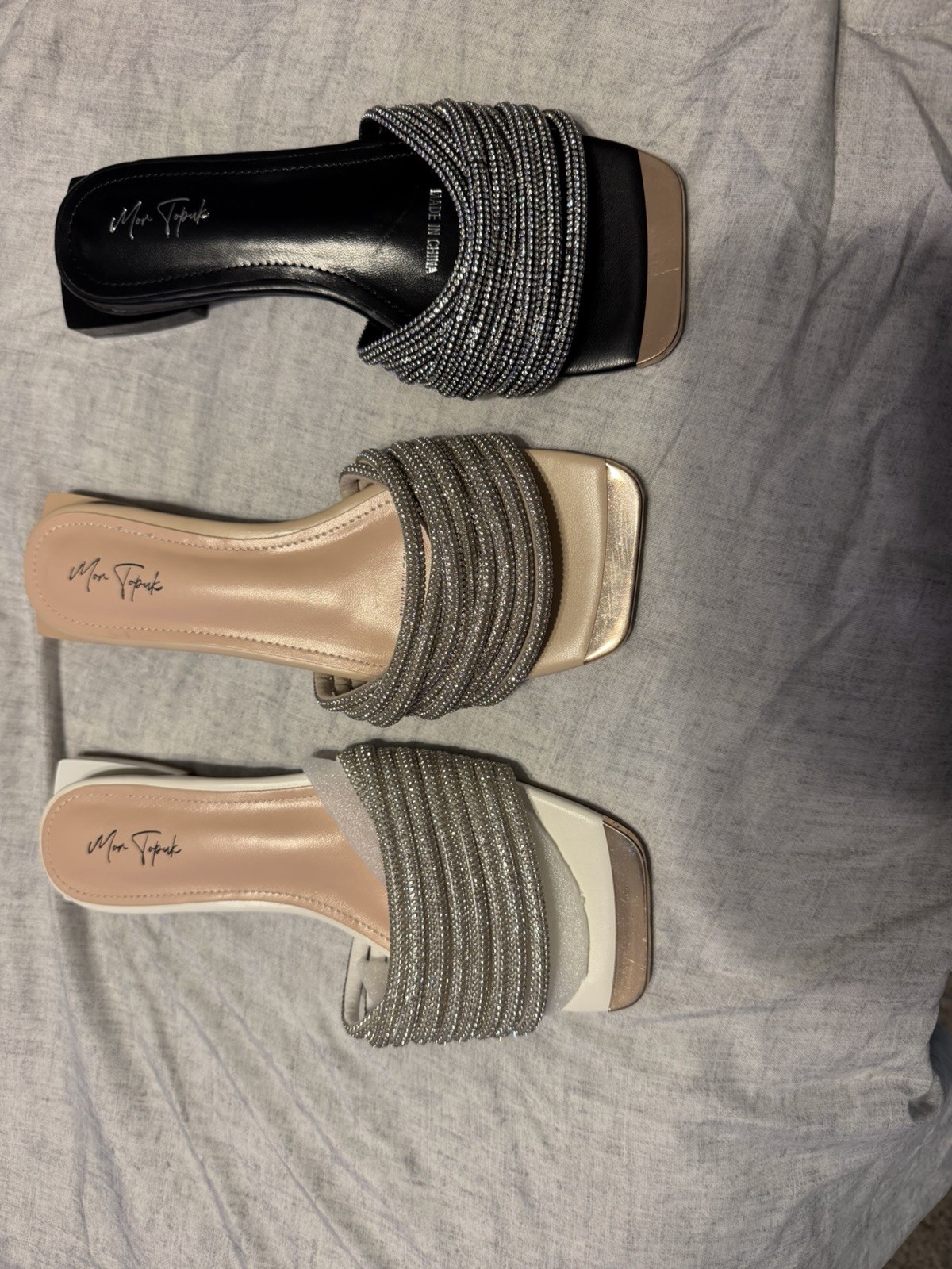 Marc Fisher Women’s US 9 Leather Slip-On Slide Sandals Black/Silver Rhinestone