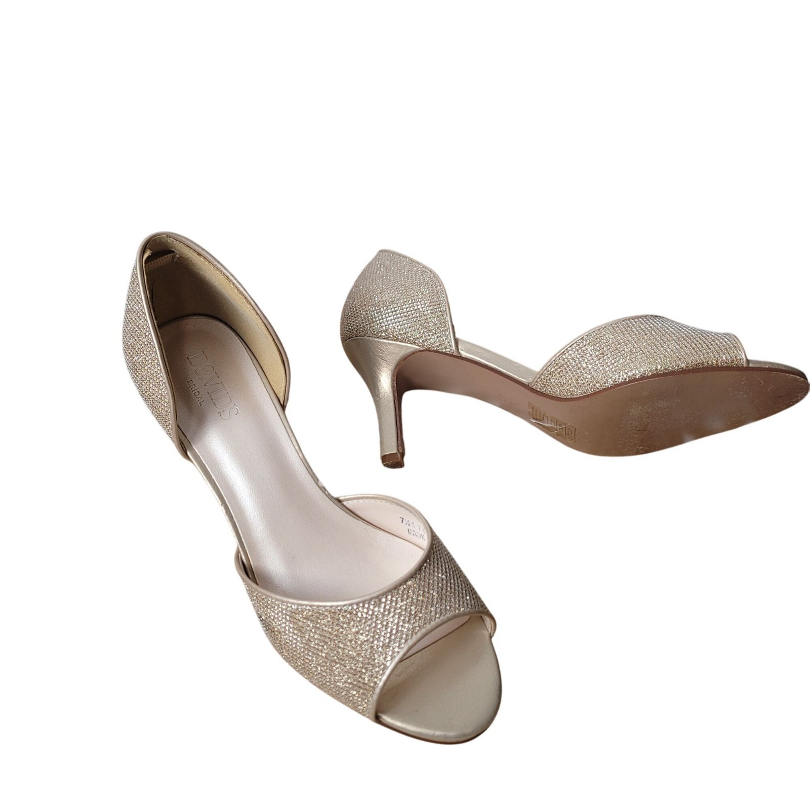Davids Bridal Champagne Glitter Peep Toe Heels Womens Size 8