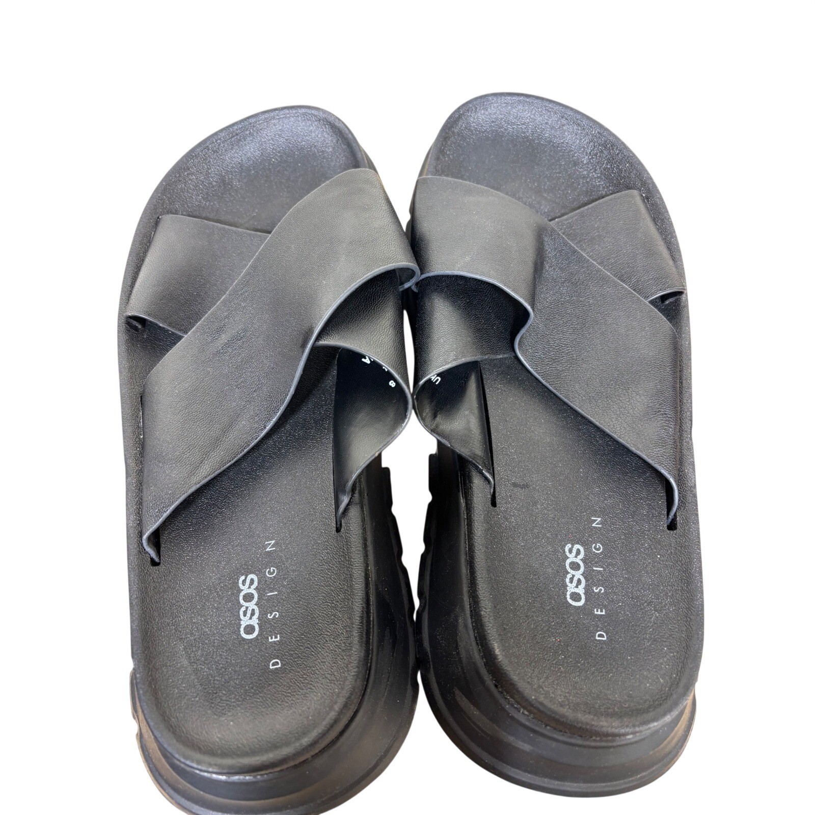 ASOS 8 FairPlay Chunky Sports Platform Slide Sandals Black Crossover Lug Sole