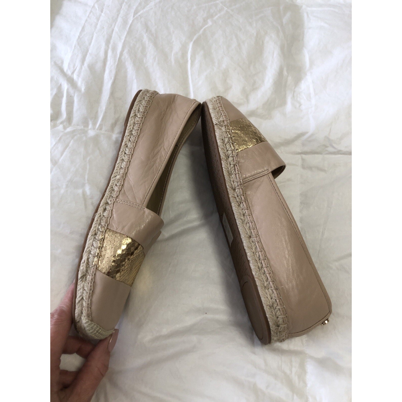 Michael Kors | SZ 8 | Ivy Pebbled Leather Espadrille Flats Pale Pink/Nude Gold