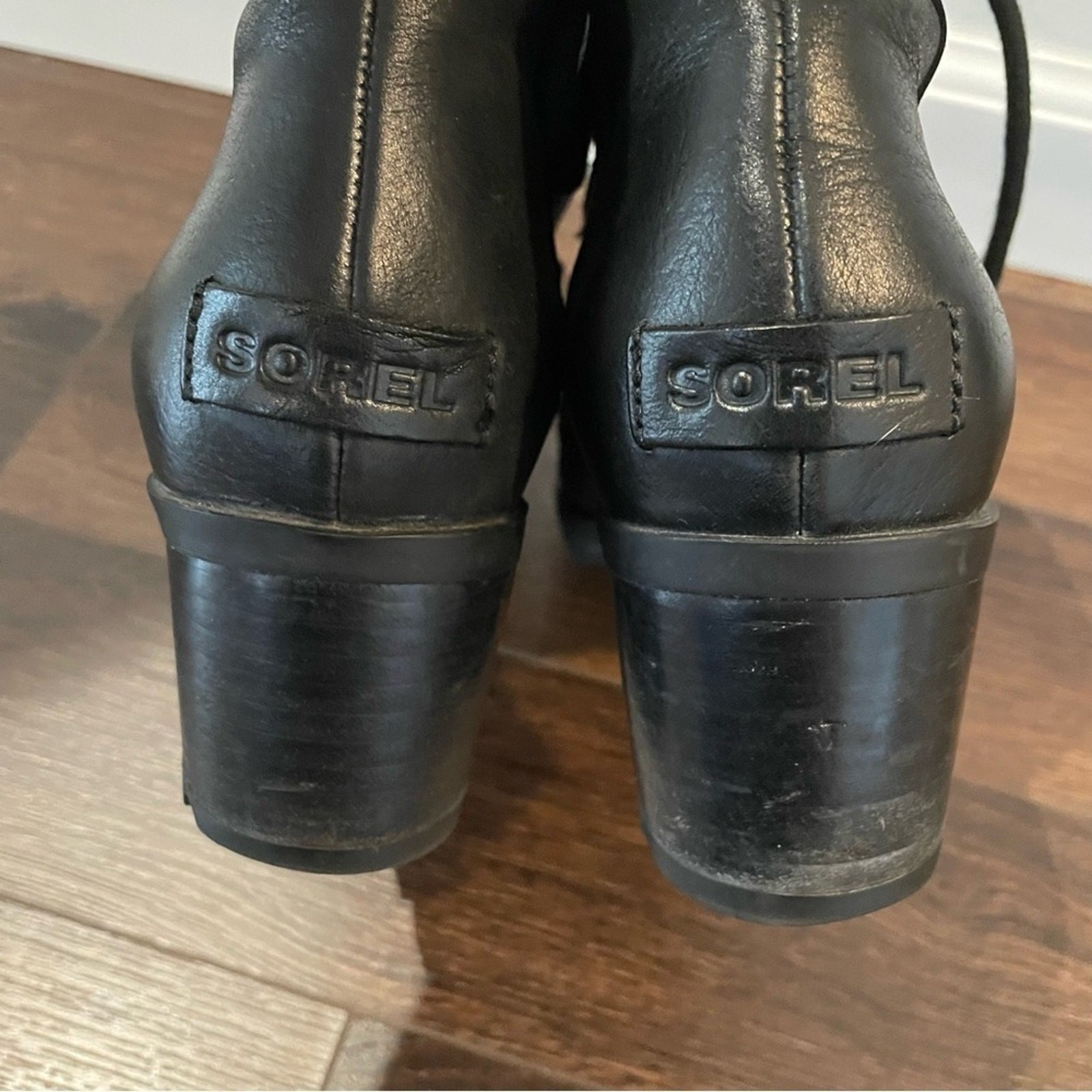 Sorel Cate Lace Up Lug Sole Moto Boots Biker Motorcycle Goth Punk in Black 8.5