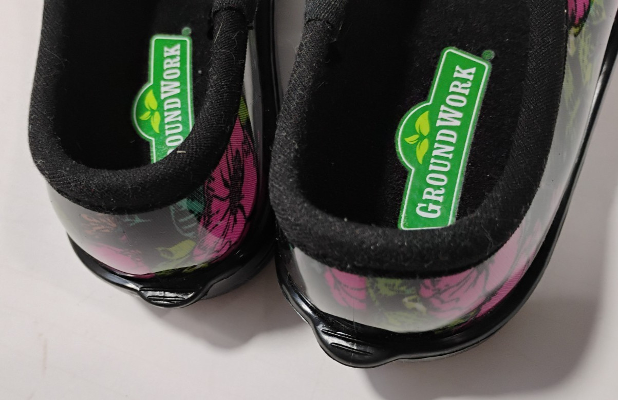 Ground Work Womens Garden Clogs Black Floral Waterproof Shoes Size 9 LKNEW
