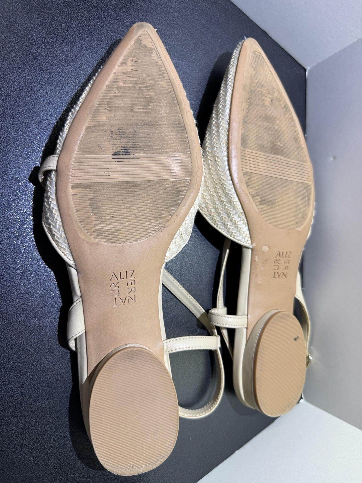 Naturalizer Hawaii 2 Opal Tan Straw Slingback Pointed Toe Flats Size 10W EUR 41