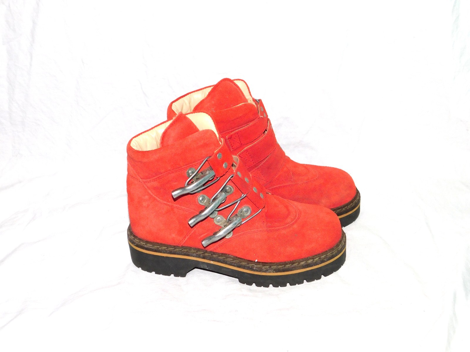 Vintage GEIER WALLY 38 7.5 8 Austria Red Suede Hiking Boots Metal Buckles Woman