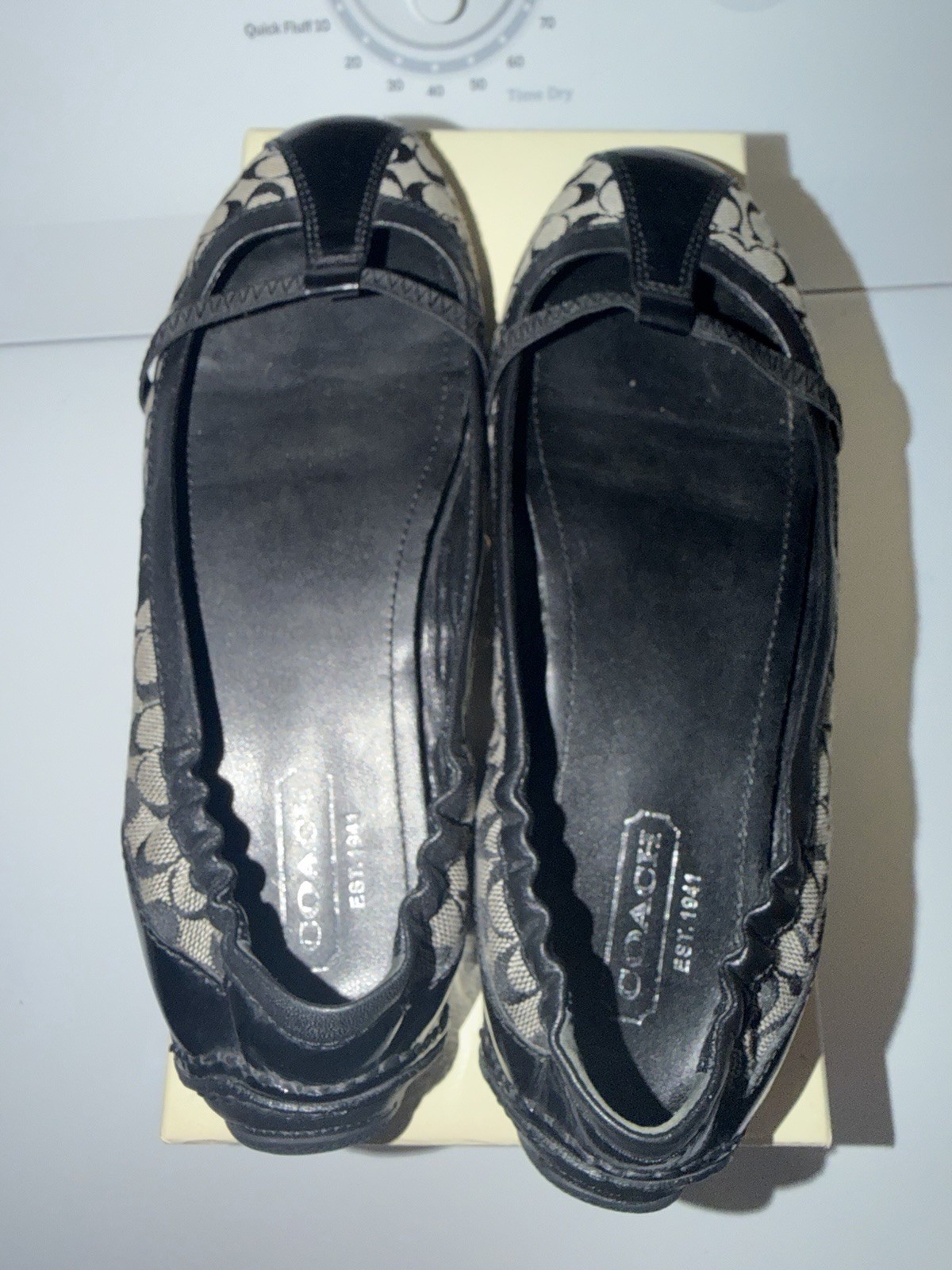 Vintage Coach Flat Shoes Size 7.5 Leather Trim and Signature Coach Canvas Logo