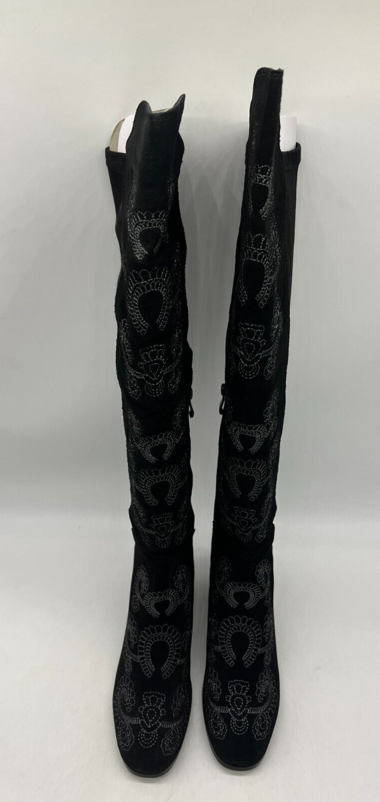 Sbicca Chenoa Black Over The Knee Boots Size 7.5 Embroidery Textile & Leather