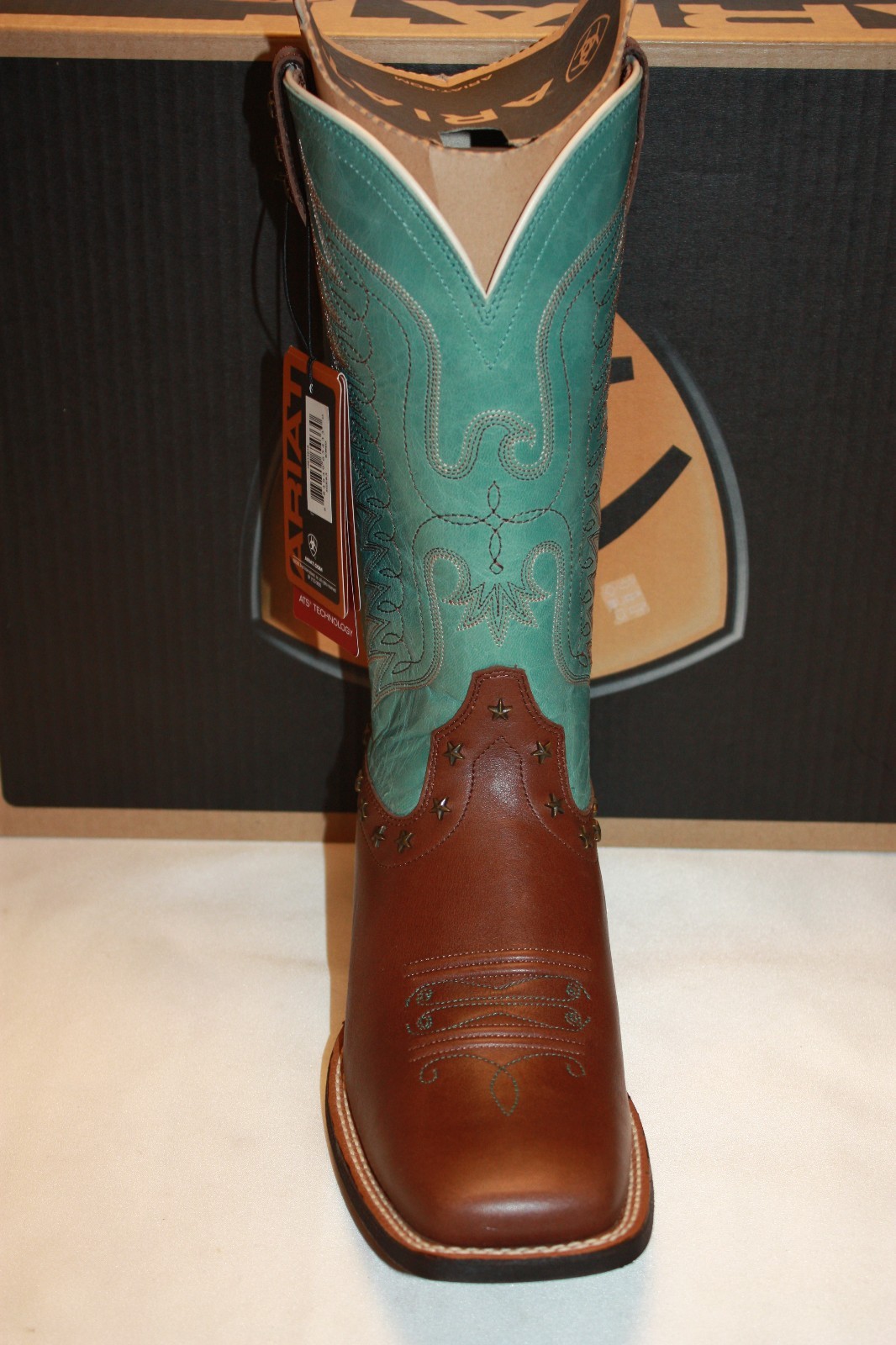 NEW! NIB! ARIAT Dark Bay Glazed Turquoise Leather HONOR Square Toe Boots $260