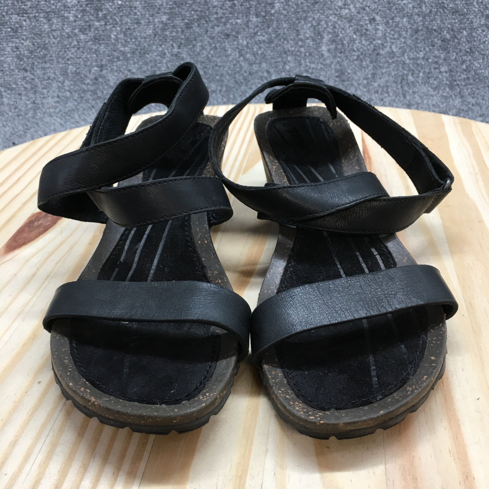 Teva Sandals Womens 9 M Strappy Black Leather Slip On Open Toe Wedge 1007732